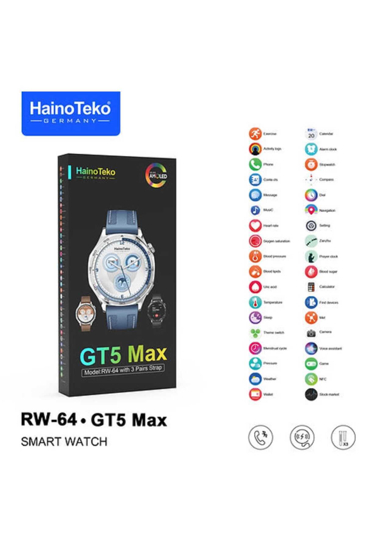 haino teko germany-GT5 Max Smart Watch Round AMOLED Display with 3 Pairs of Straps and Wireless Charger in Black 2