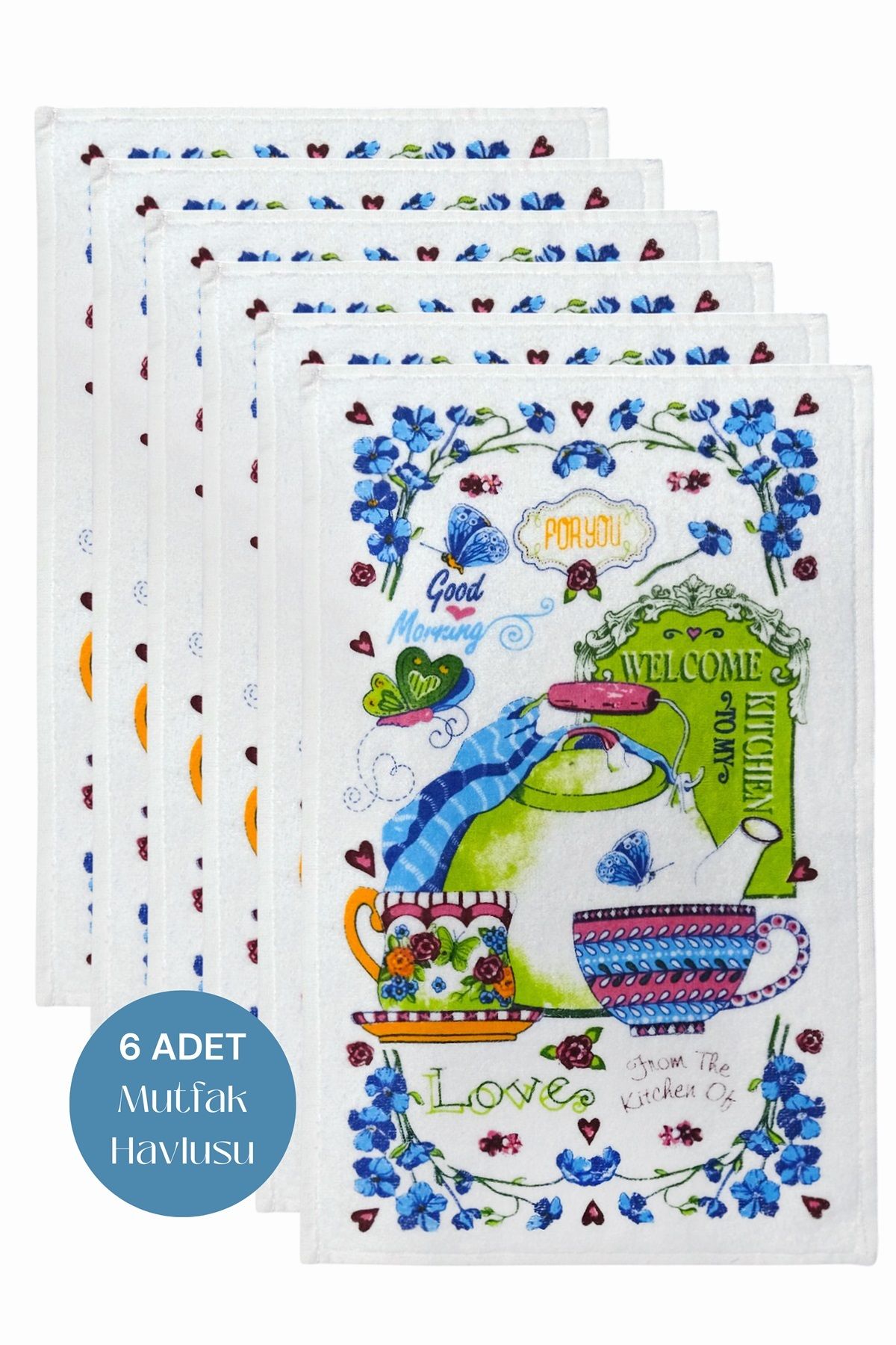 sevilya 6lı Paket Baskılı Beyaz Mutfak Havlusu Modeli