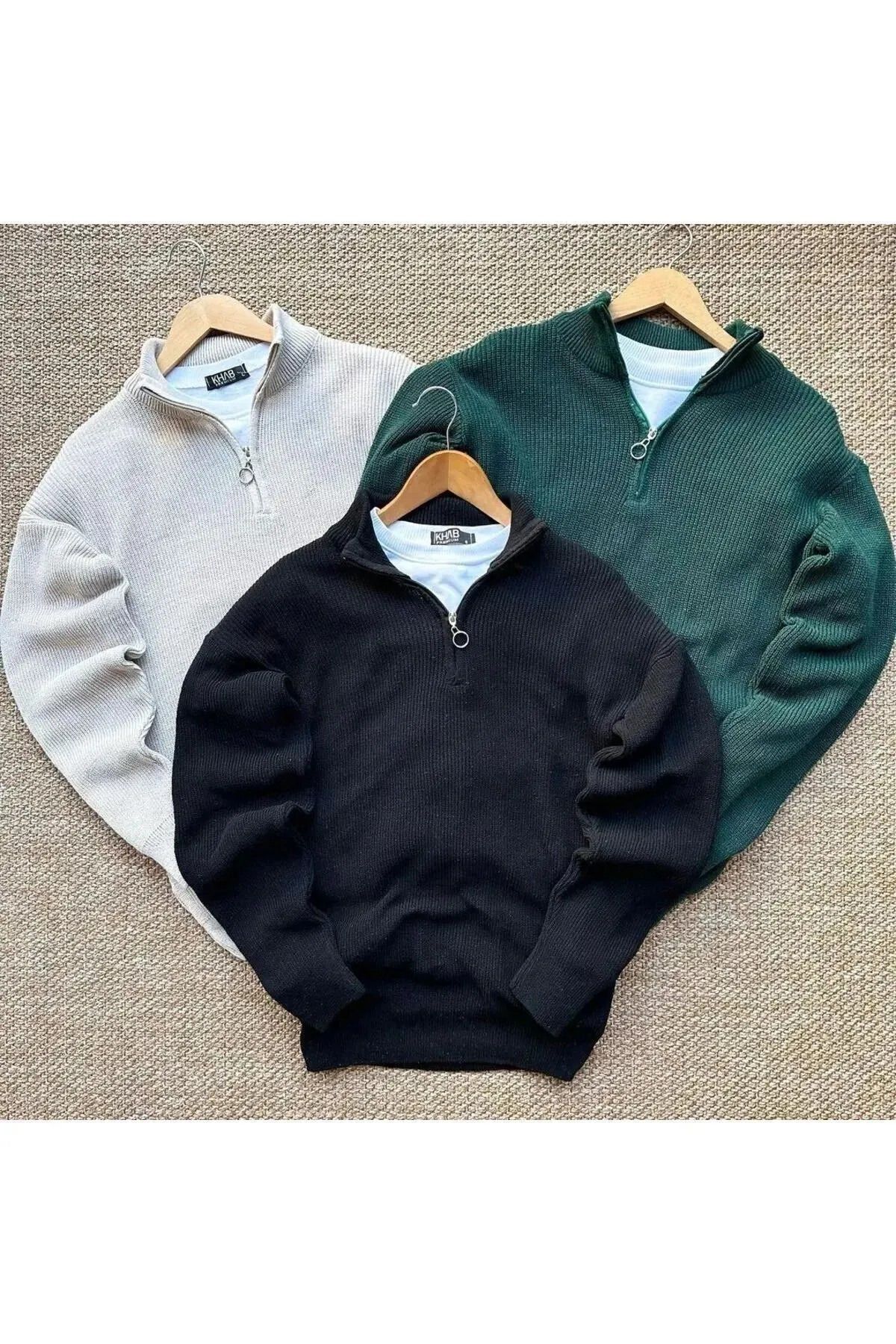 Kültür Boutique Lisy 3'LÜ Erkek Dik Yaka Yarım Fermuarlı Triko Kazak