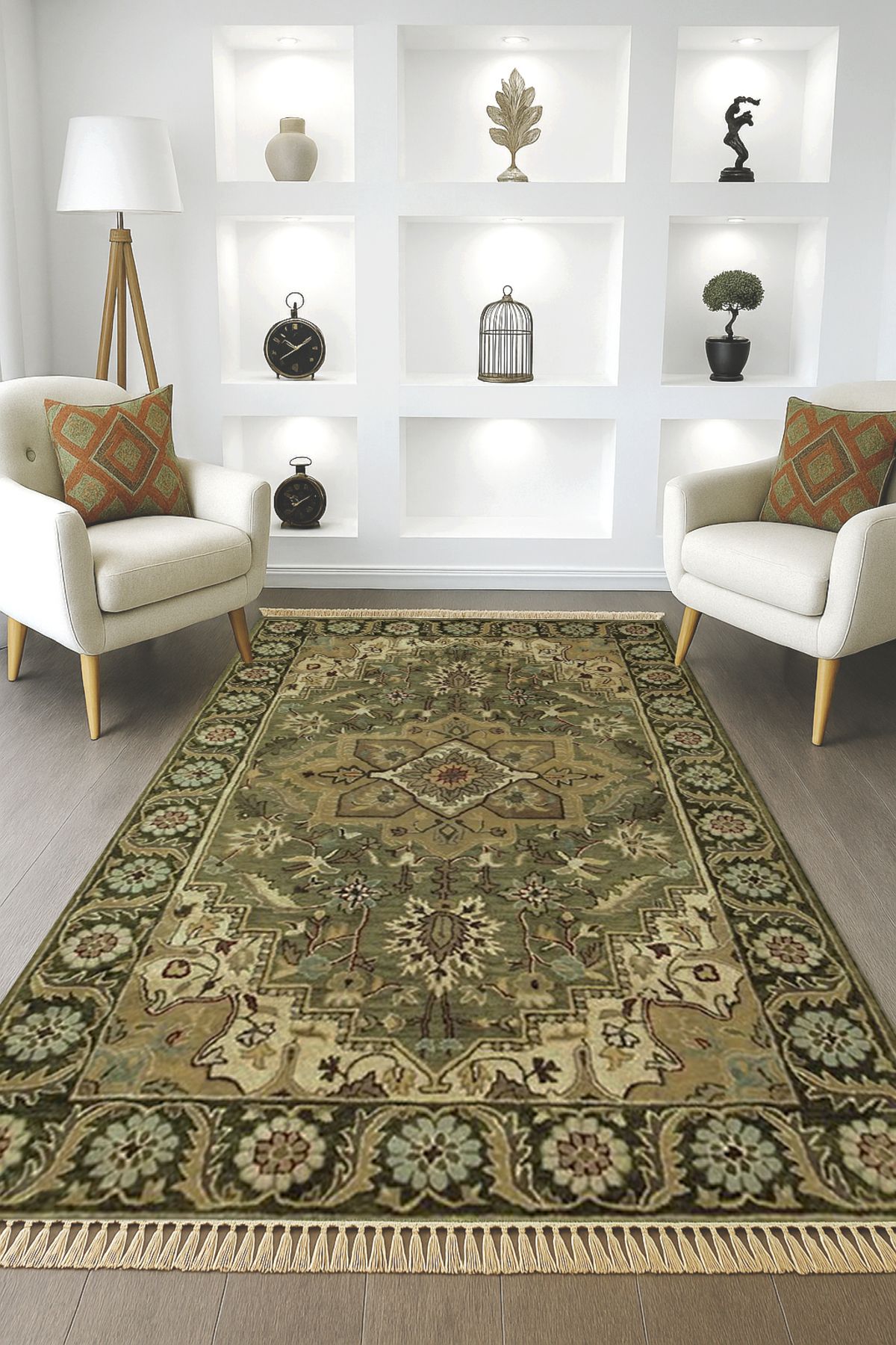 Rugs Modern Halı Leyla Koleksiyonu Yeşil Geleneksel Desenli Püskül Detaylı Dokuma Taban Modern Dekoratif Halı leyla60