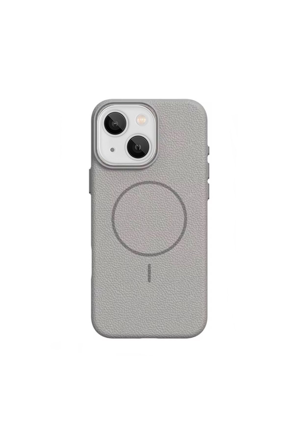 Gpack iPhone 13 uyumlu Kılıf Deri Desen M-Safe Özellikli Lichee Silikon Gri