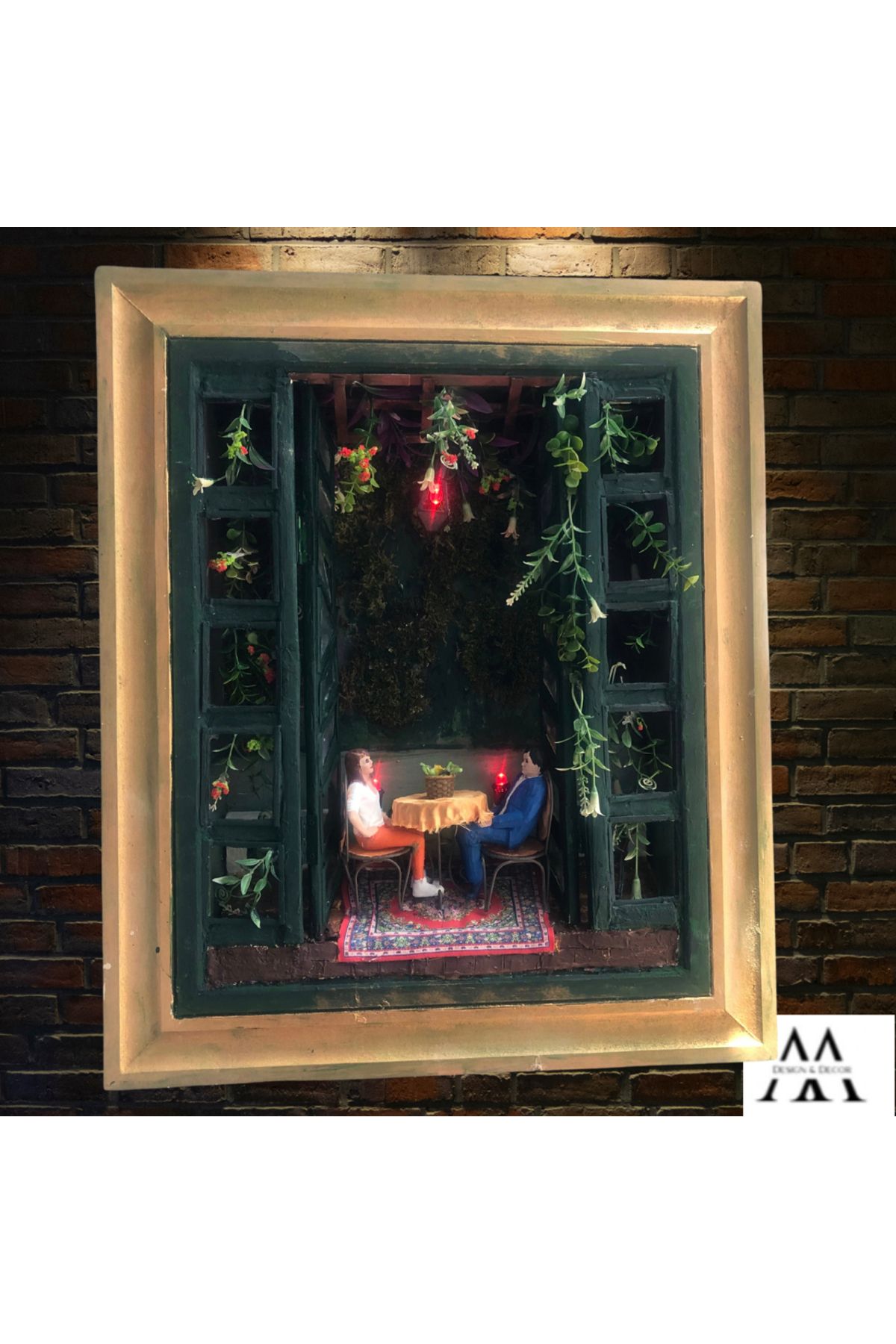 M Design Decor Romantik Akşam Yemeği Tablosu 3d Ahşap rölyef