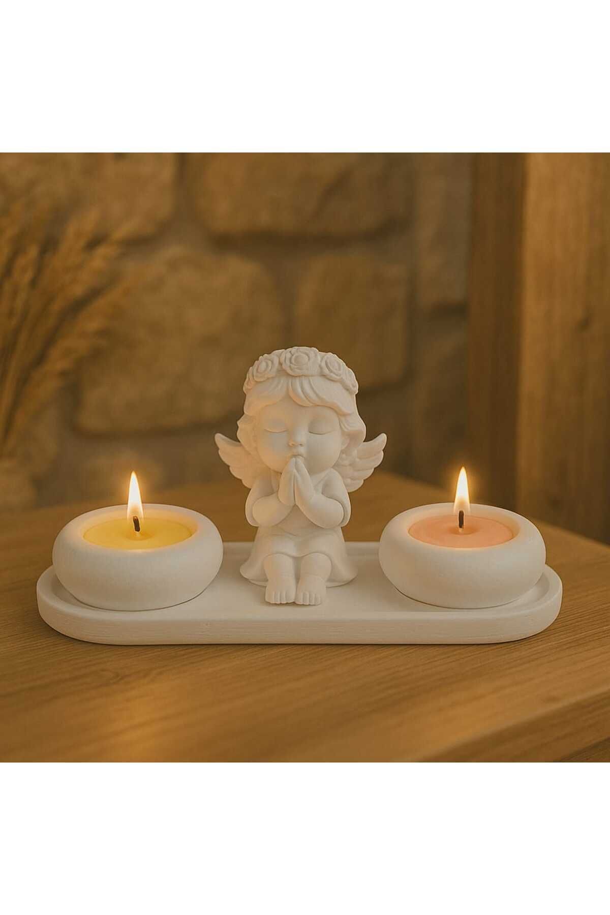 SerenityHaven 4'lü BİBLO SET , 2 ADET MUMLUK , 1 ADET KANATLI MELEK , 1 ADET SUNUMLUK