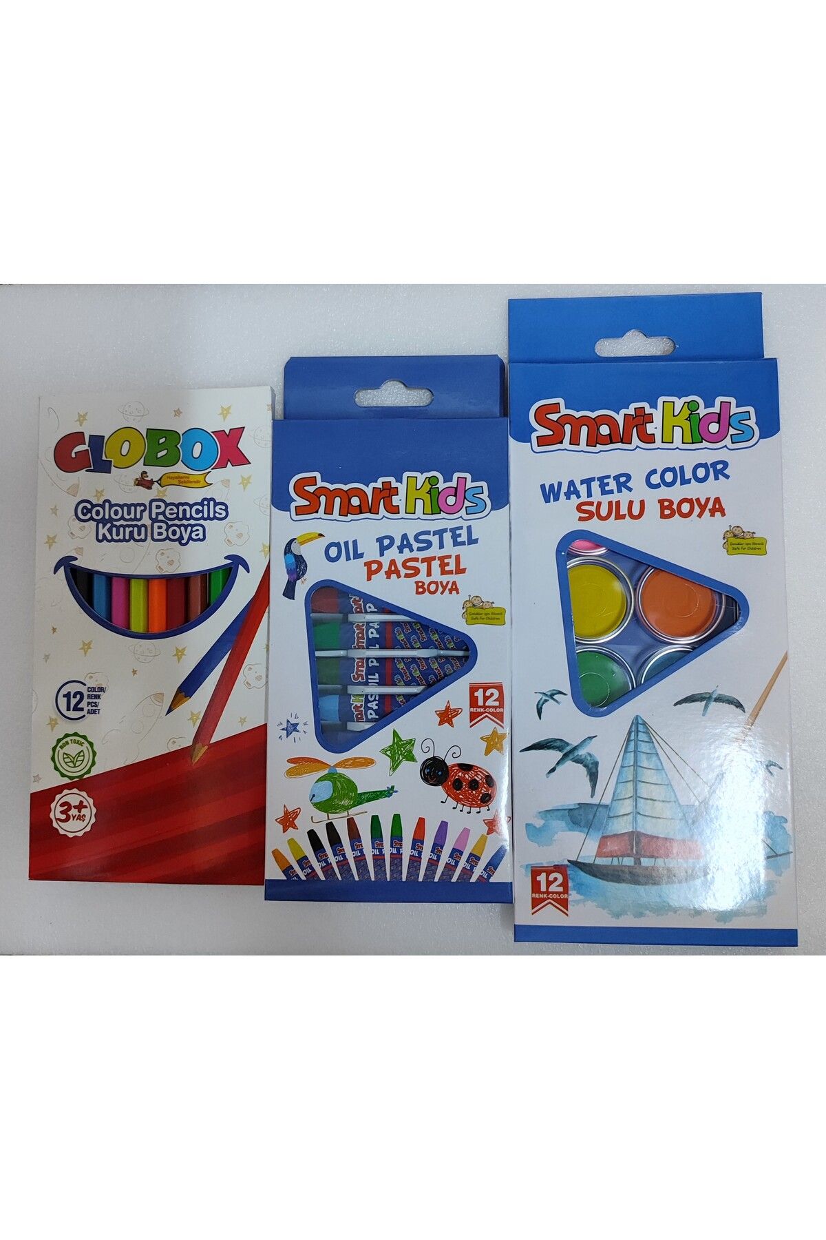 ada çanta kırtasiye 3 lü boya seti (12 li kuru boya - 12 li pastel boya - 12 li sulu boya )