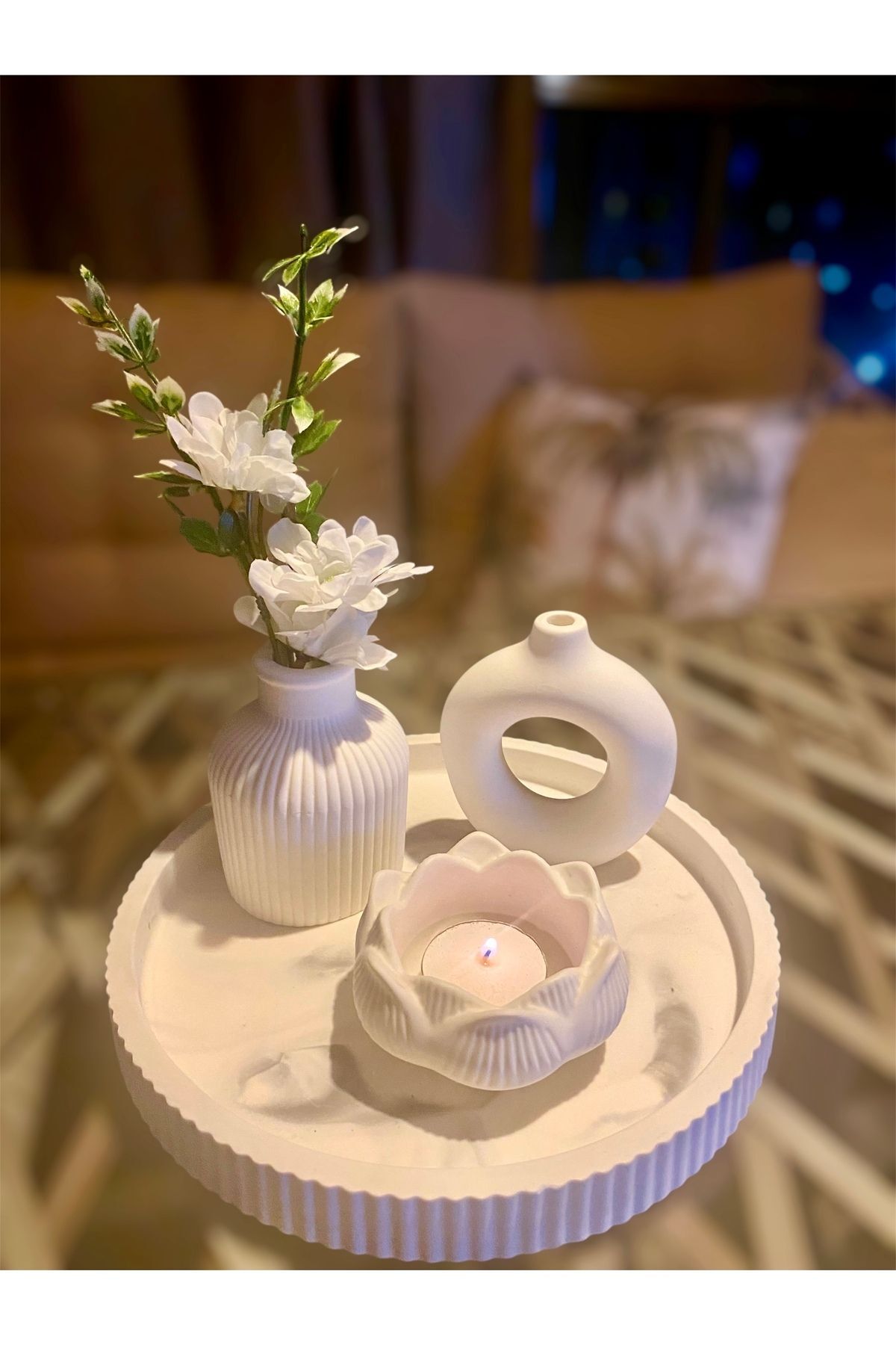 SerenityHaven Ev Biblo Mumluk Vazo Siyah Beyaz Mermer Desenli Dekorasyon Aksesuar Hediyelik Set 4 Parça