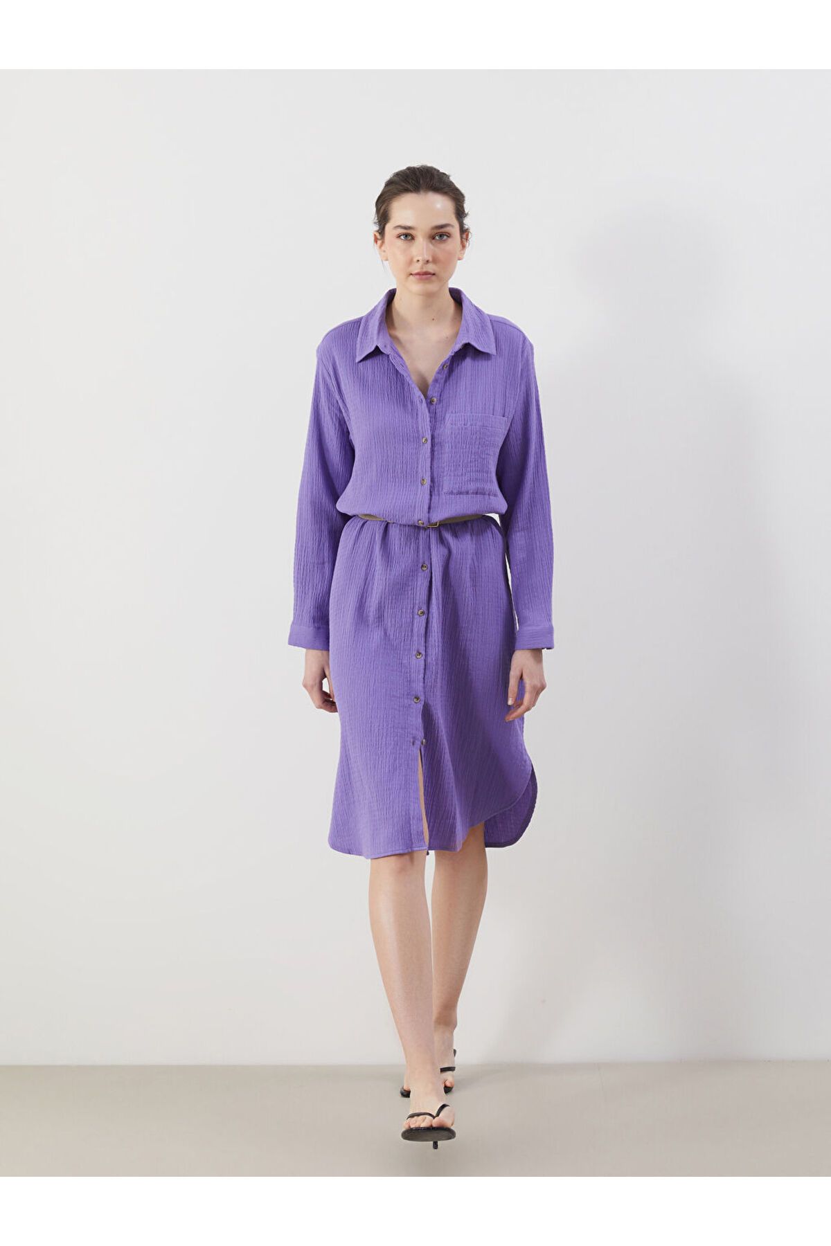 LC Waikiki Yeni Sezon Dokulu Muslin Gomlek Elbise - S5M308Z8
