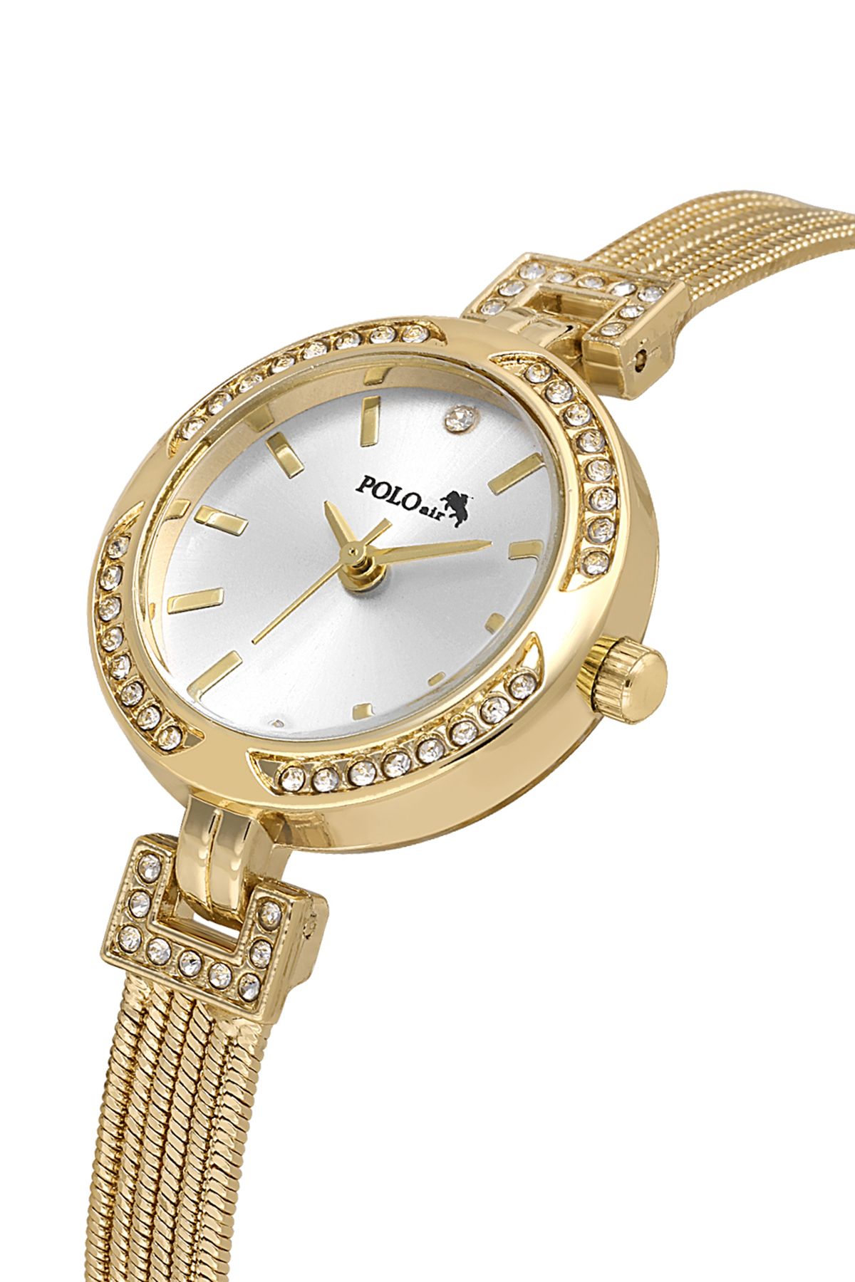 Polo Air Lüx Taşlı Hasır Metal Kordon Kadın Kol Saati Gold Renk PL-1547B1x