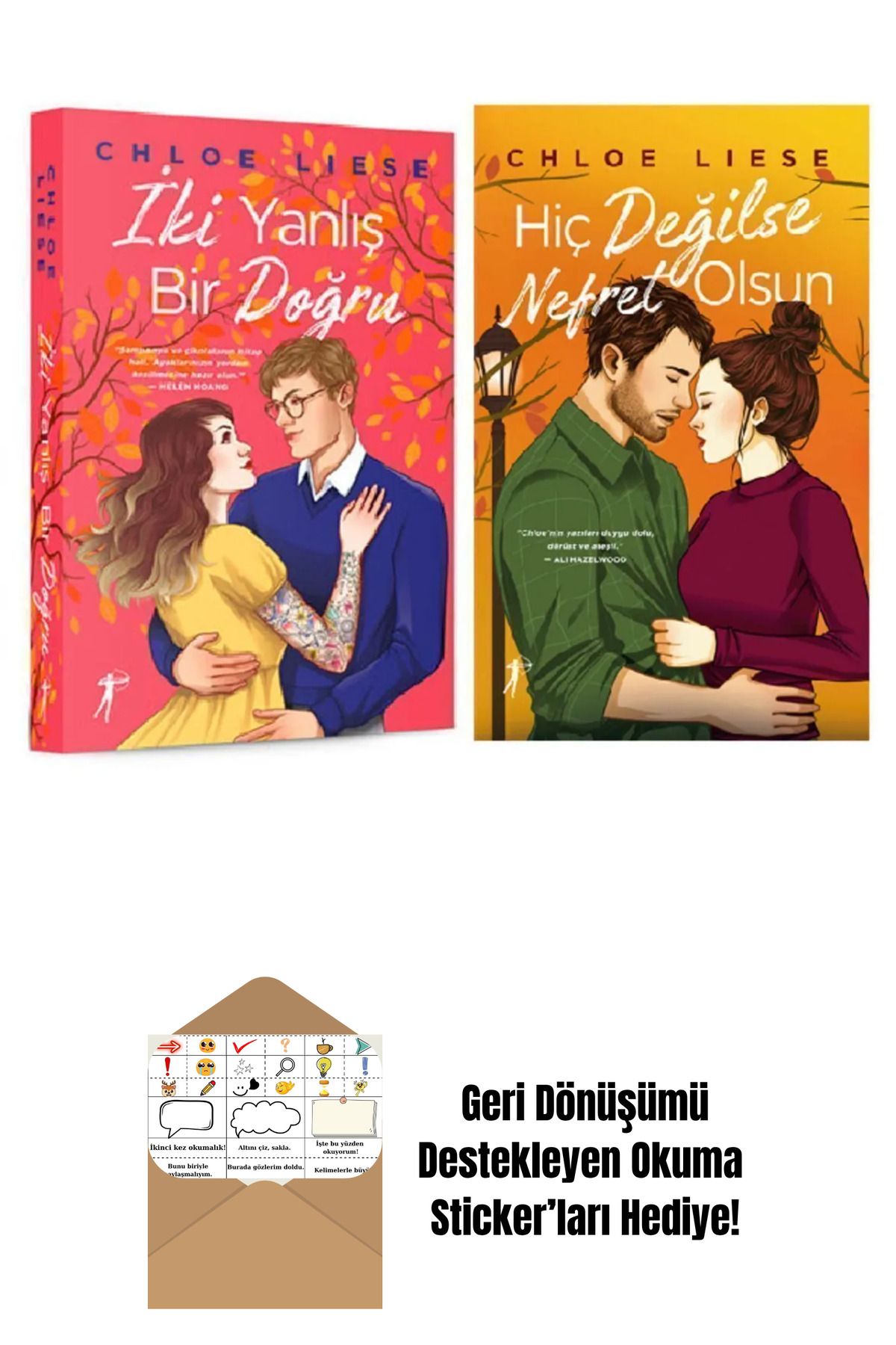 Artemis Yayınları 2 Kitap Set / İki Yanlış Bir Doğru + Hiç Değilse Nefret Olsun + Okuma Sticker'ları