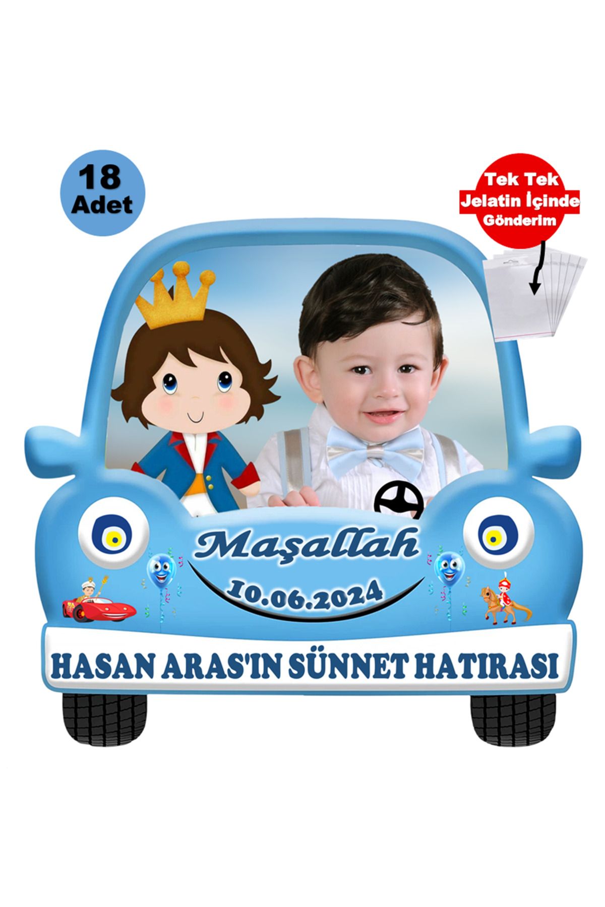 Elara Tasarım Sünnet Hatırası 18 Adet Fotoğraflı Kişiye özel Magnet Hediye Poşetli Gönderilir.