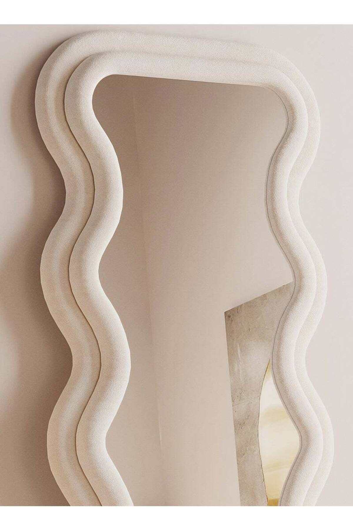 Taimi-مرآة كبيرة جدًا بتصميم أنيق، مرآة كاملة الطول 170×70 سم بإطار مخملي أبيض 4