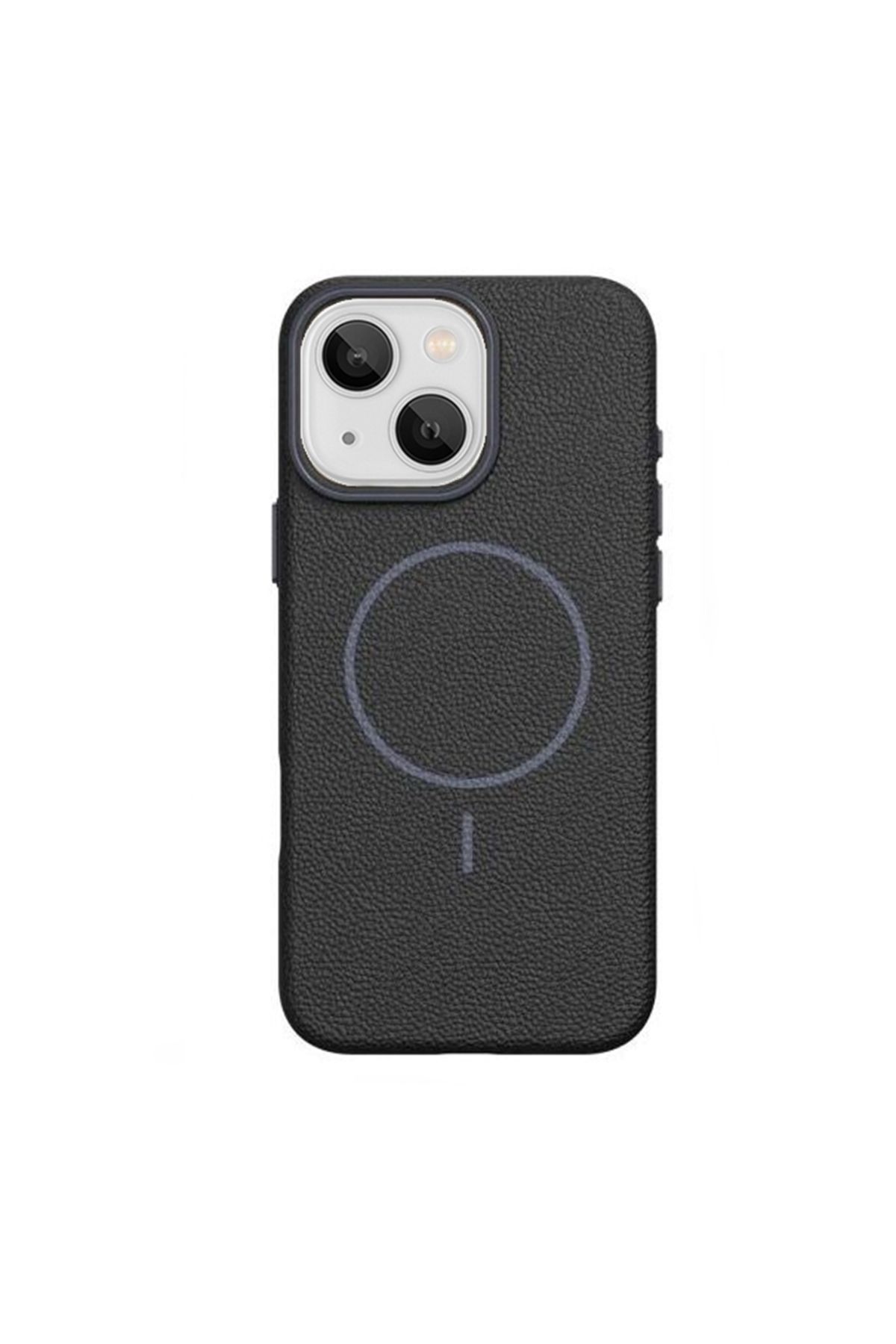 Gpack iPhone 13 uyumlu Kılıf Deri Desen M-Safe Özellikli Lichee Silikon Siyah