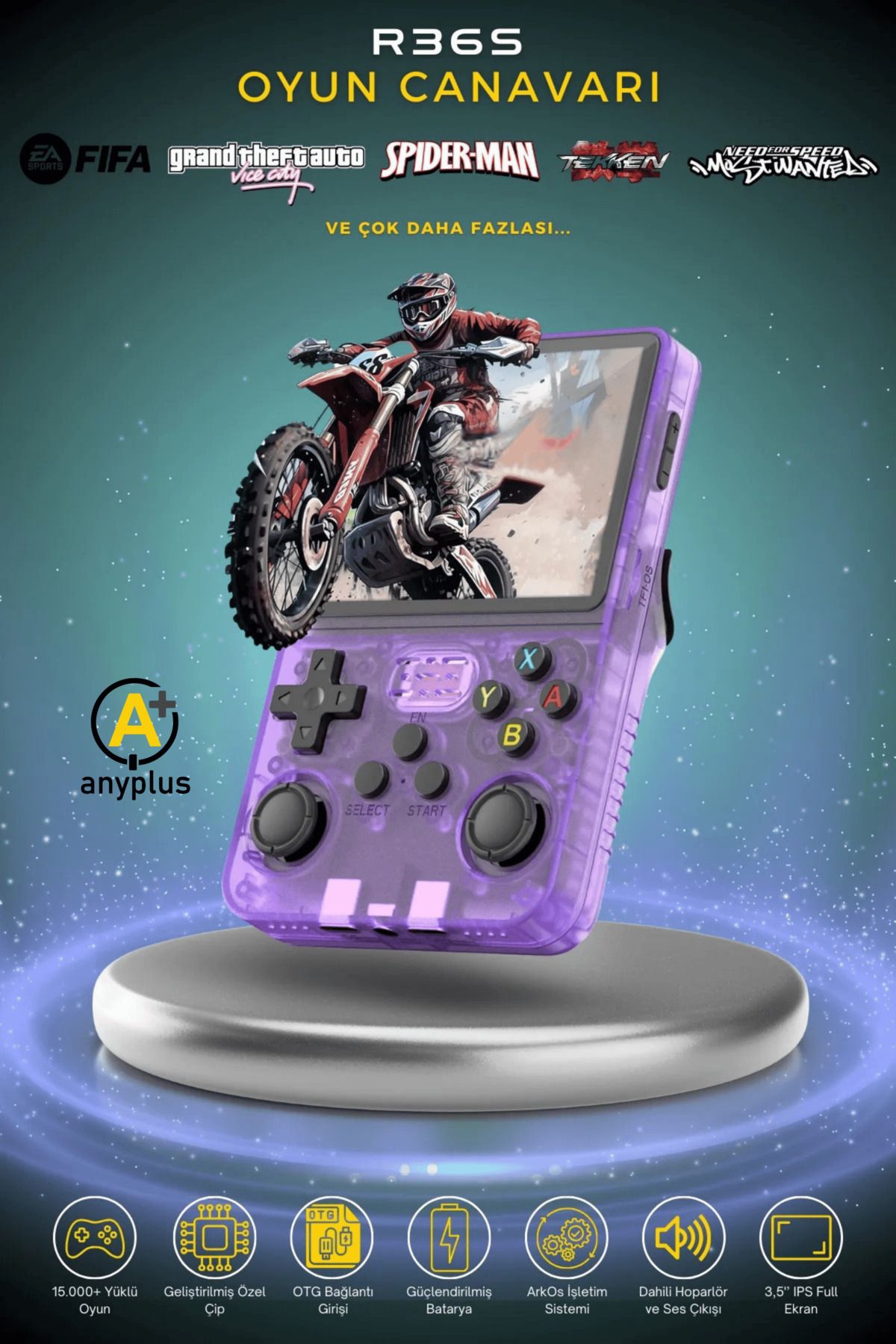 a+ anyplus R36S Oyun Konsolu Yeni Nesil El Atarisi 64GB 15.000+ Oyun 3.5inç HD Ekran