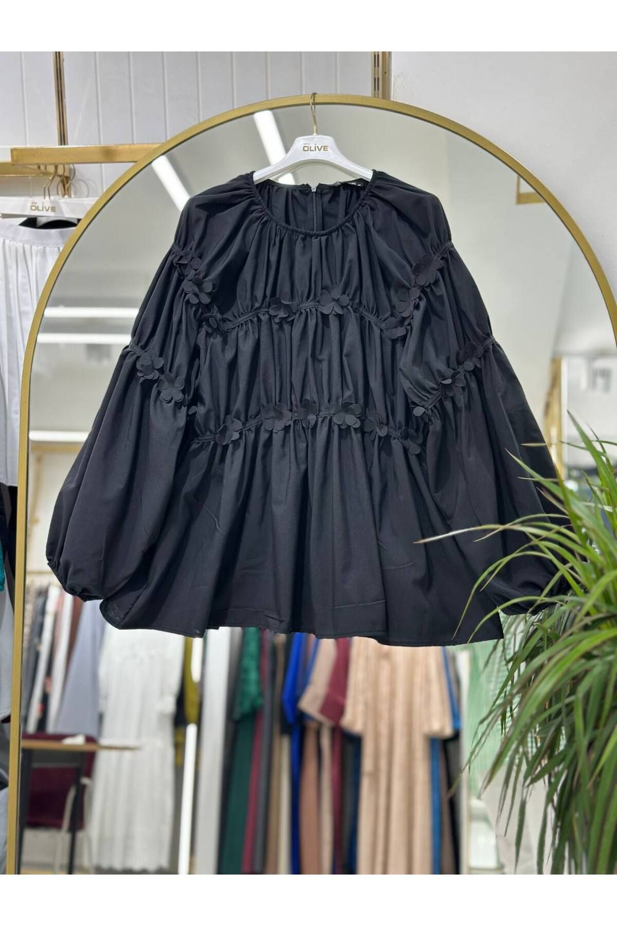 She Olive Çiçek detaylı tesettür tunik