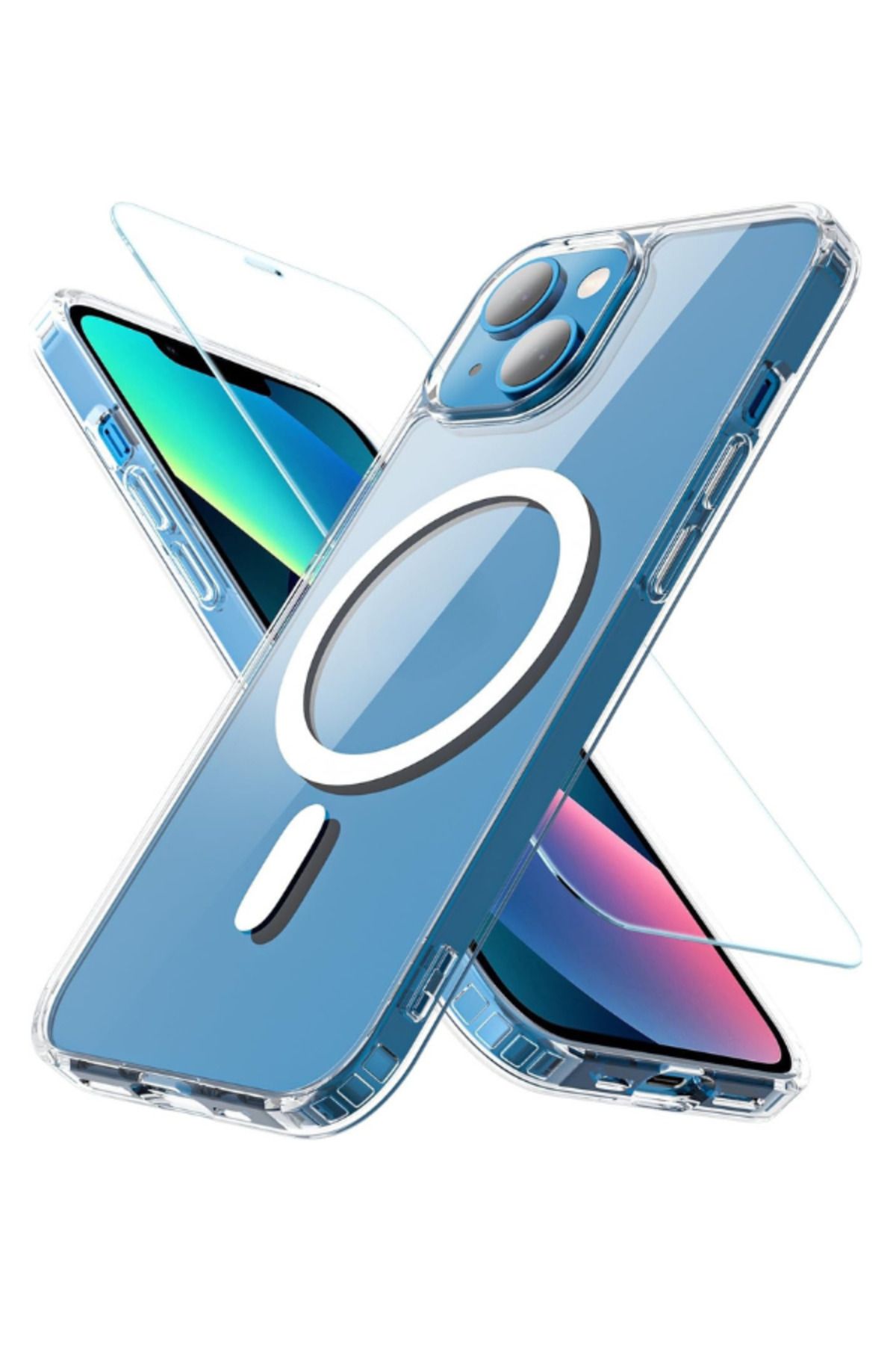 EVAX 1M1C iPhone 13 Uyumlu 1 Magsafe Kılıf & 1 Temperli 9H Cam Ekran Koruyucu