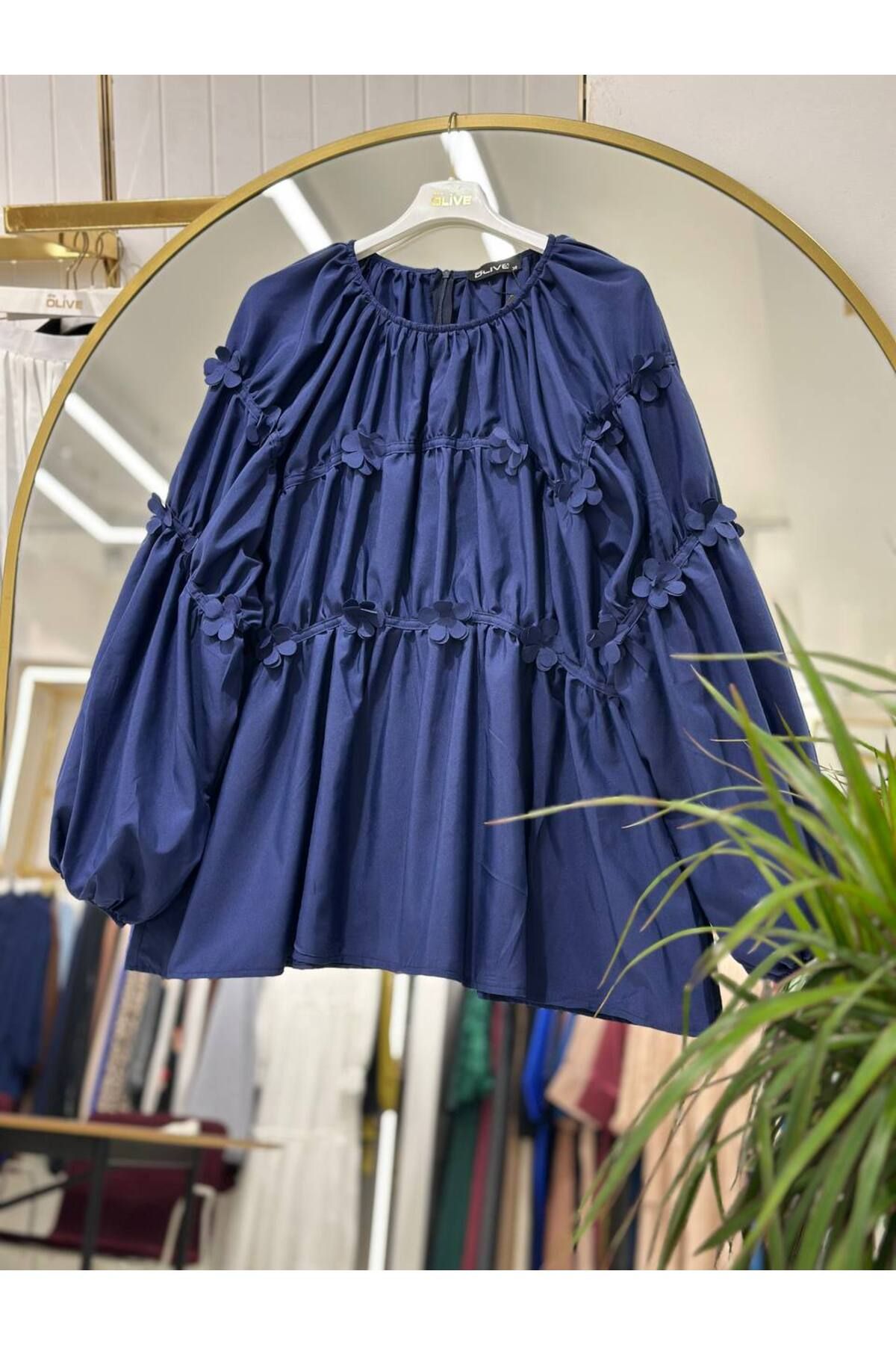 She Olive Çiçek detaylı tesettür tunik