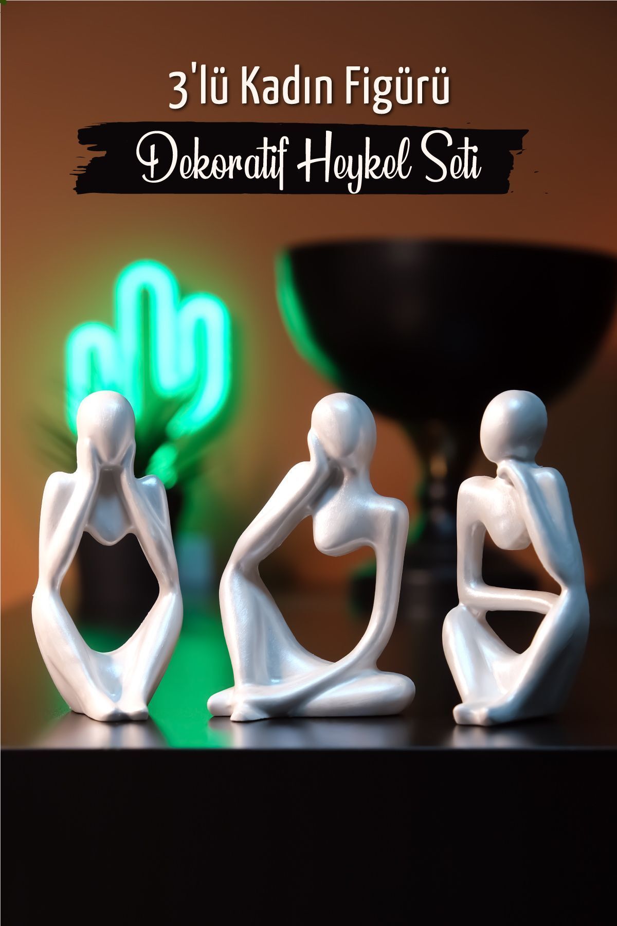 SerenityHaven 3'lü Kadın Figürü Dekoratif Heykel Seti Biblo