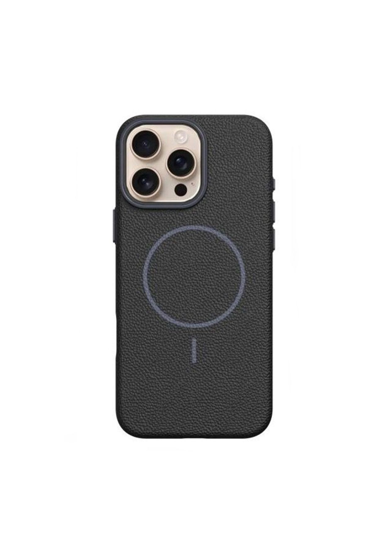 Gpack iPhone 16 Pro uyumlu Kılıf Deri Desen M-Safe Özellikli Lichee Silikon Siyah
