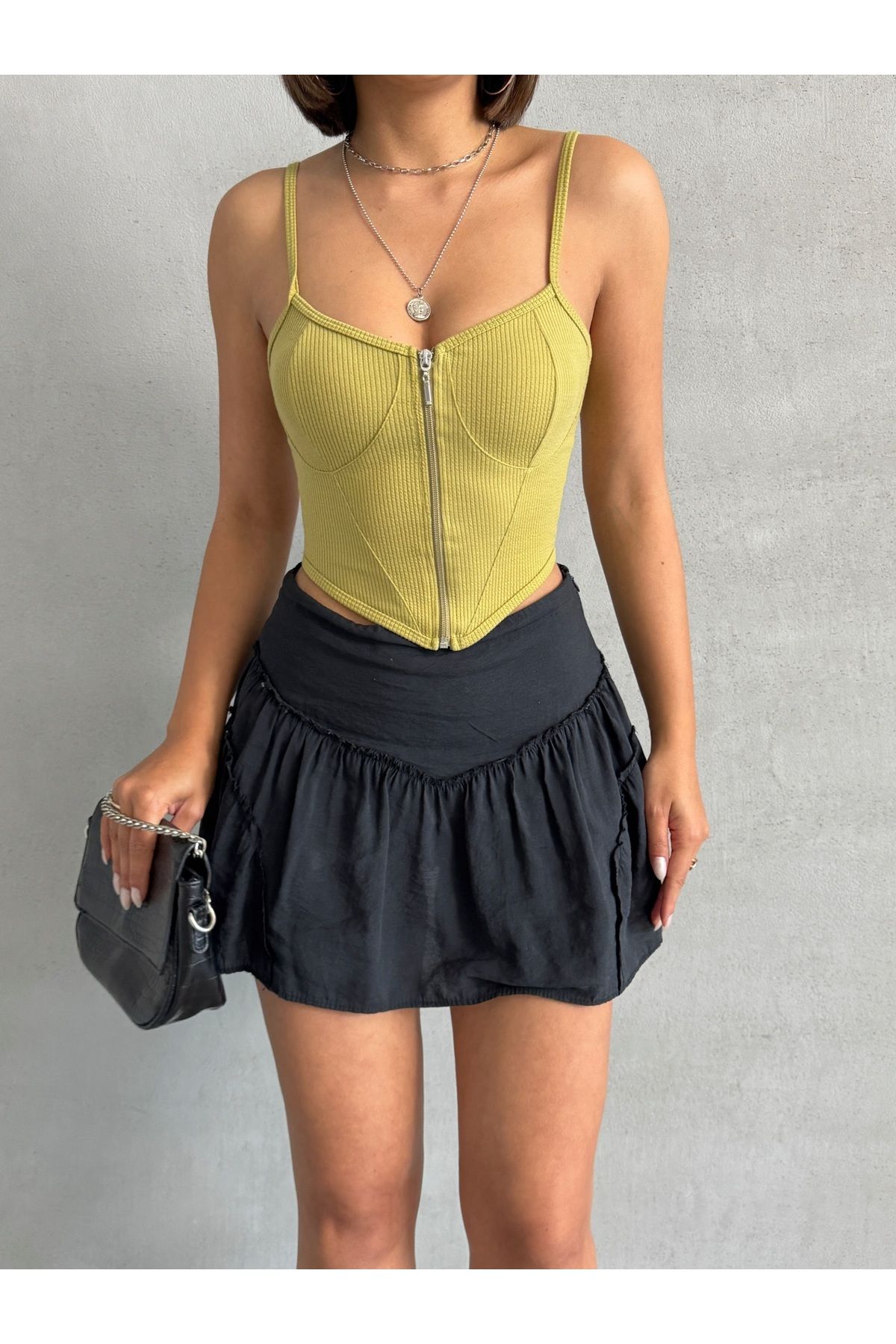 Miss Prova Fermuarlı Askılı Fitilli Bluz MISSBLZ8090