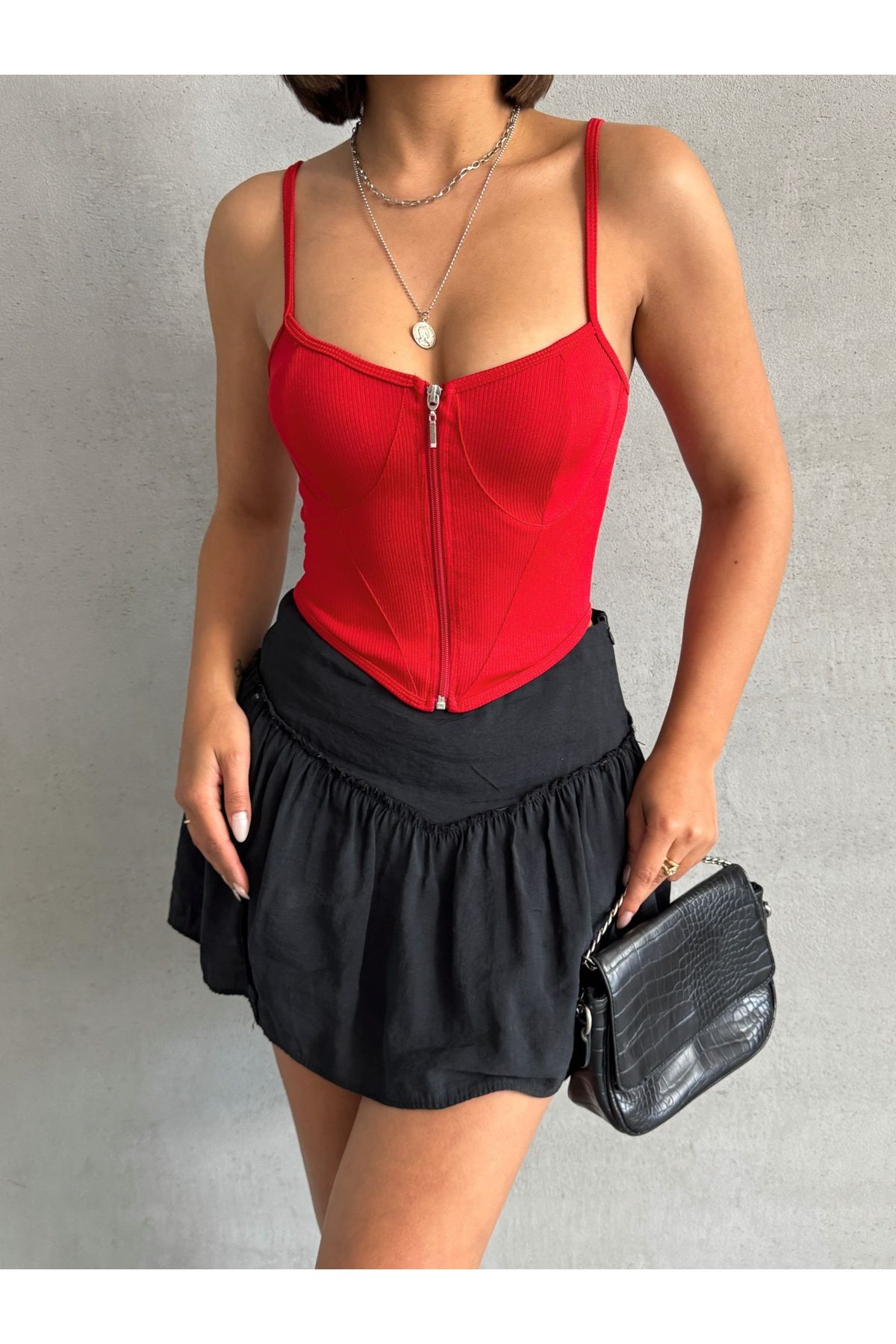 Miss Prova Fermuarlı Askılı Fitilli Bluz MISSBLZ8090