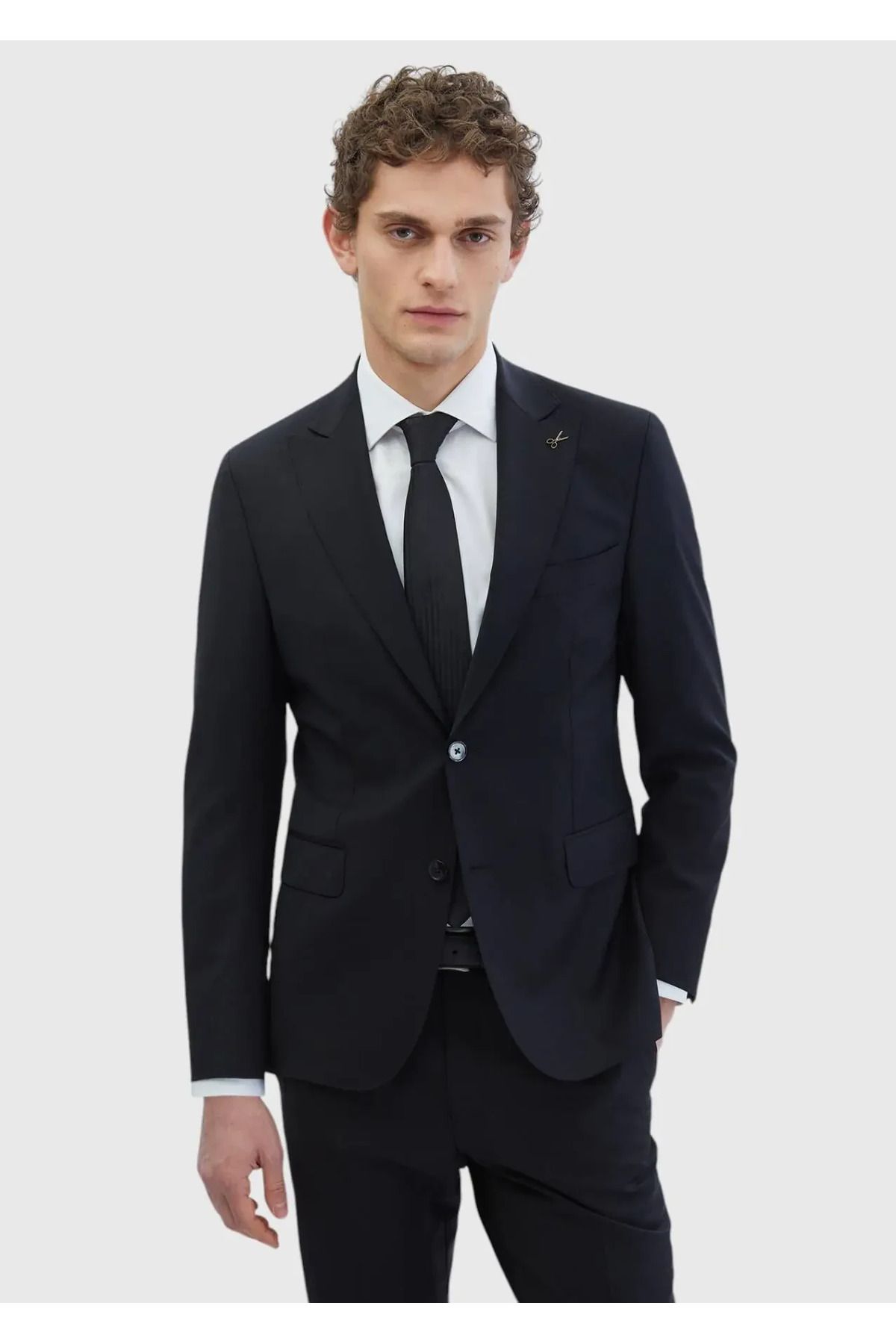 Ramsey Siyah Düz Zeroweight Slim Fit Yün Karışımlı Takım Elbise