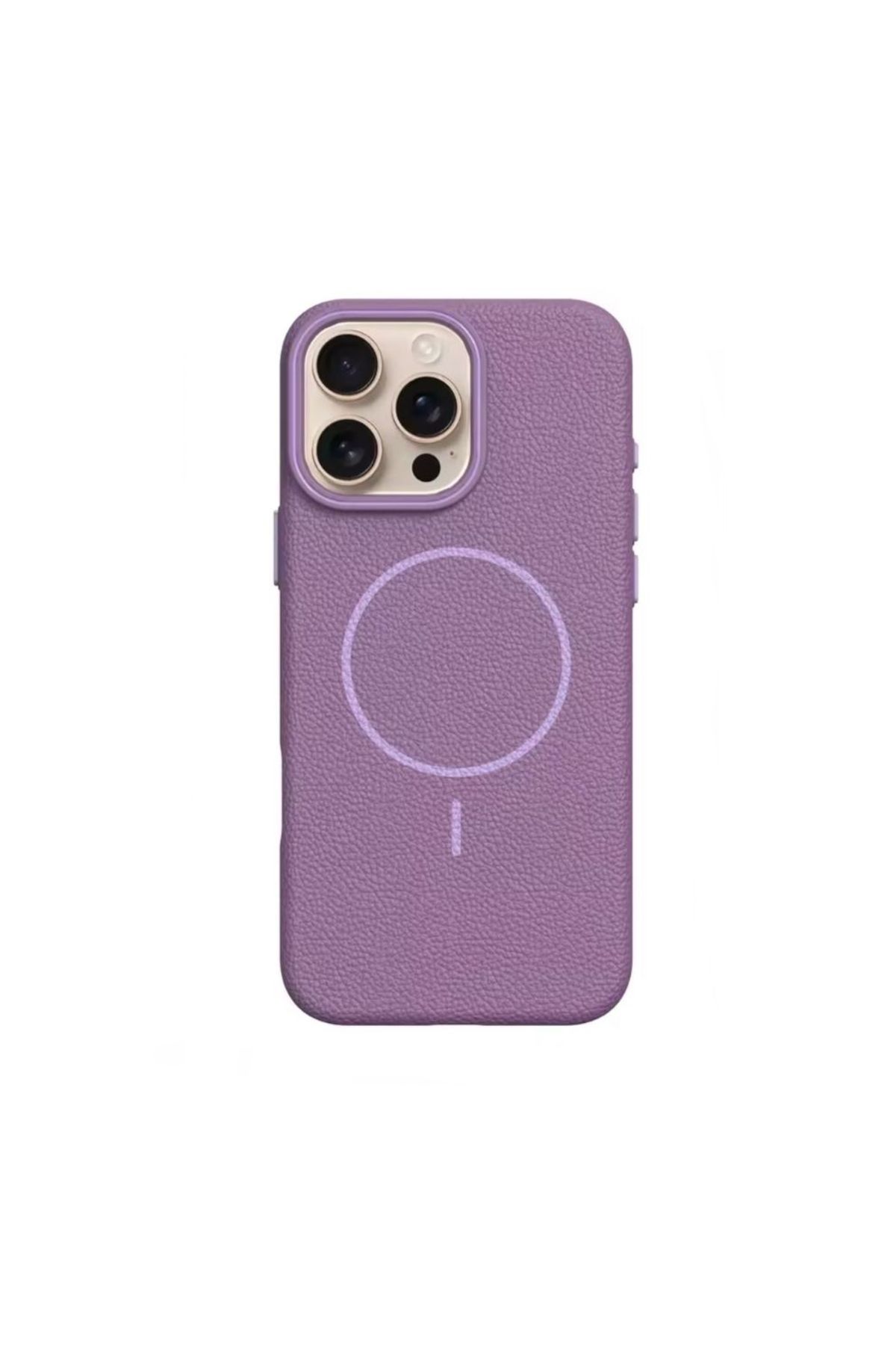 Gpack iPhone 16 Pro uyumlu Kılıf Deri Desen M-Safe Özellikli Lichee Silikon Mürdüm