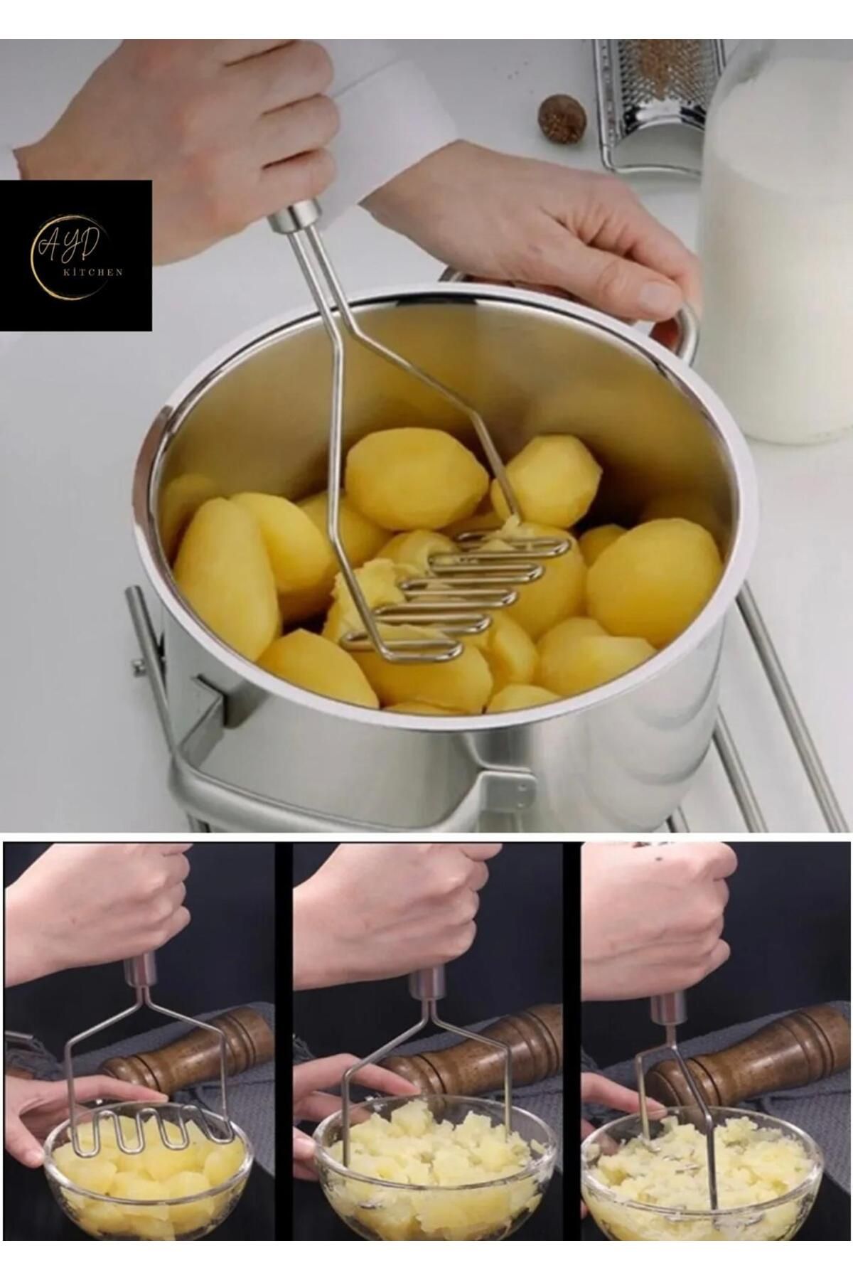 Ayd Kitchen Paslanmaz Çelik Dayanıklı Patates Ezici Püre Yapıcı 33 cm
