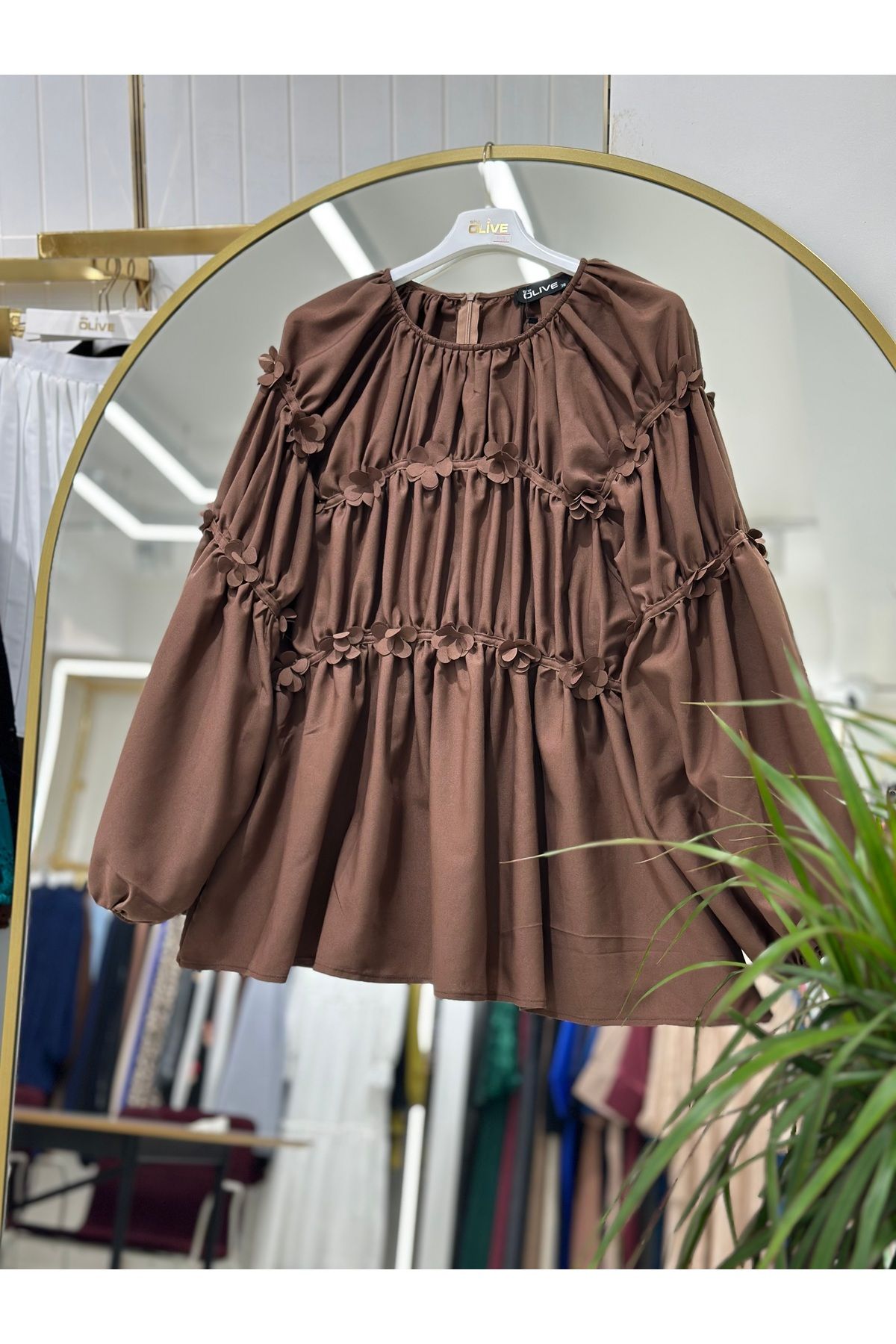 She Olive Çiçek detaylı tesettür tunik