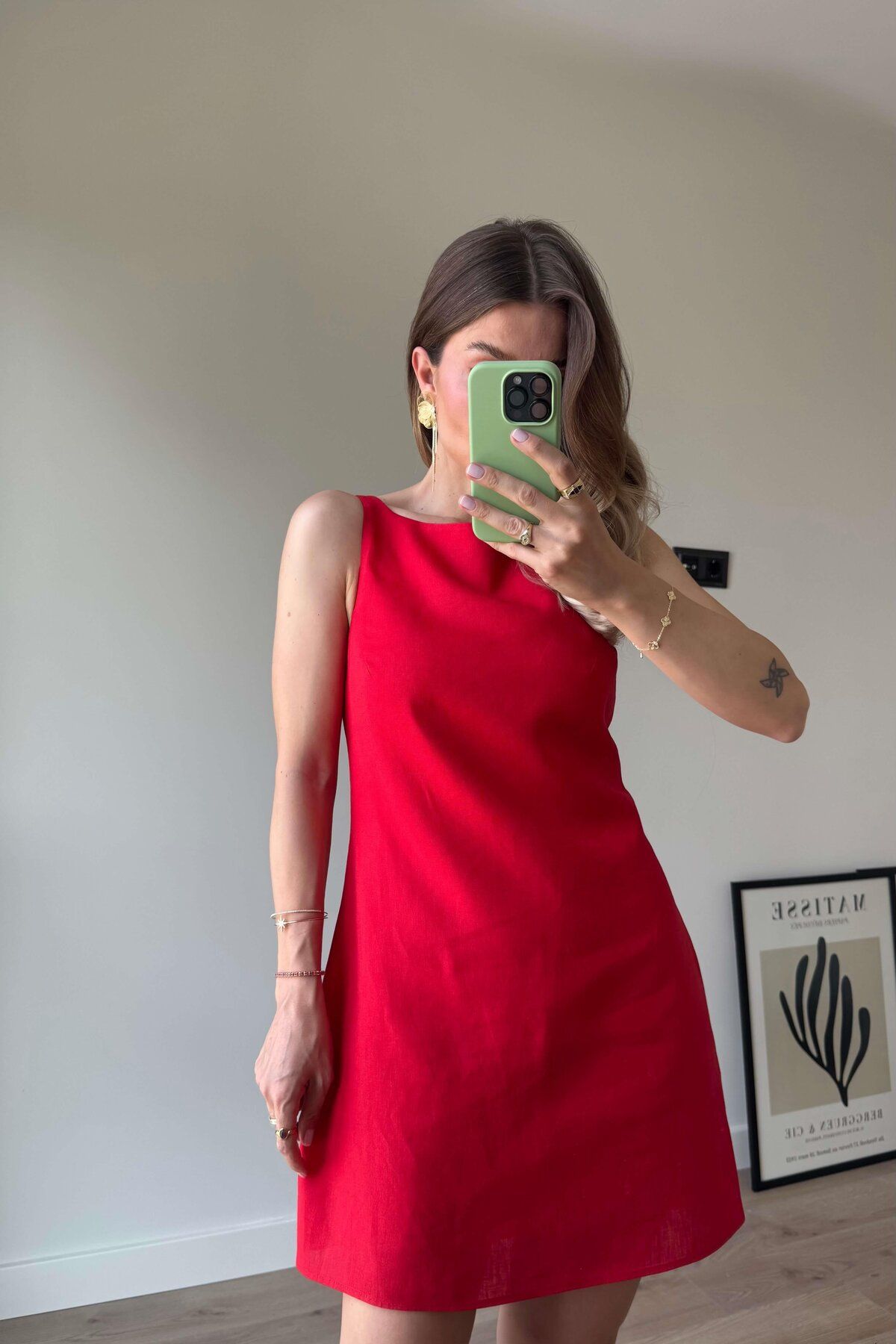 Hotfashion Halter Yaka Sırt Dekolteli Fermuarlı Keten Elbise