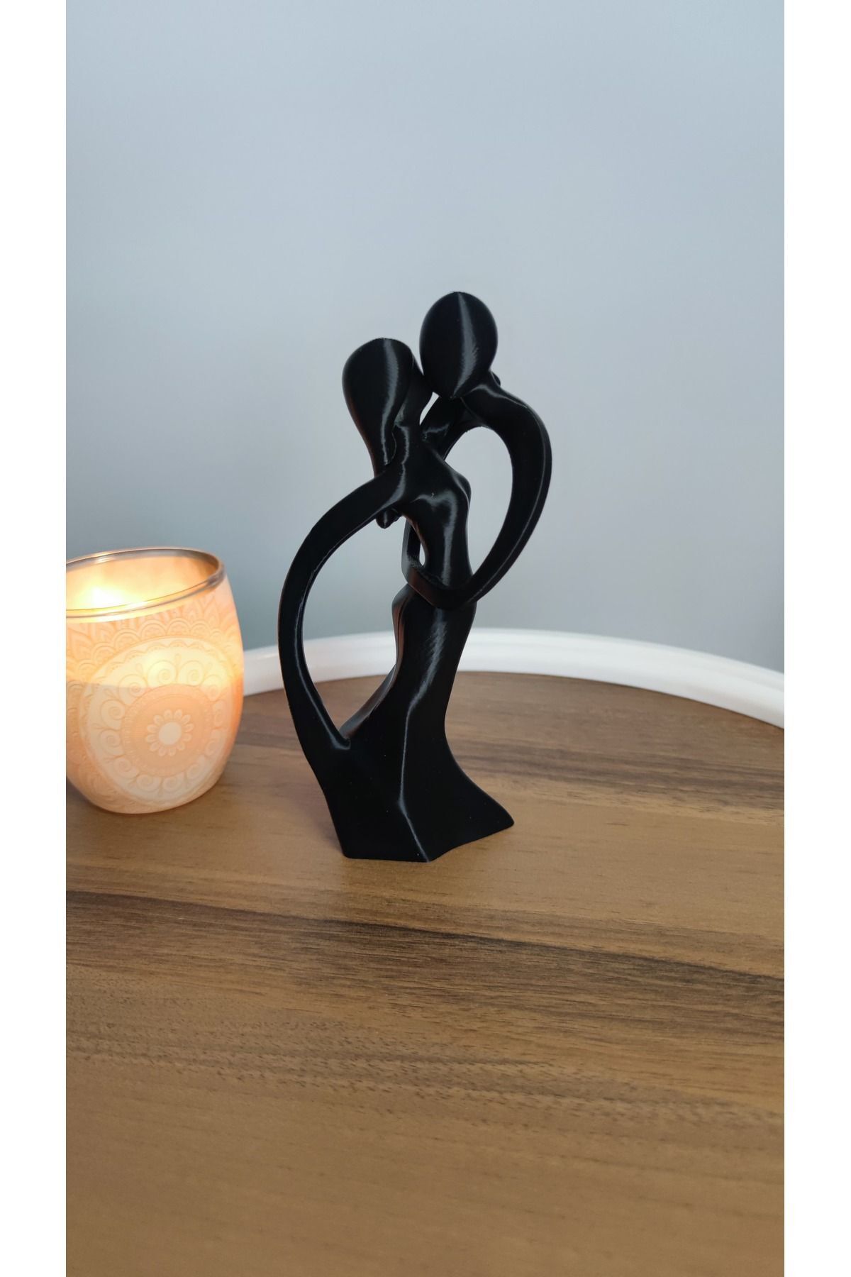 SerenityHaven Siyah Sarılan Romantik Sevgili Dekor Dekorasyon Biblo Heykel Ev Dekorasyonu Hediyelik 17cm
