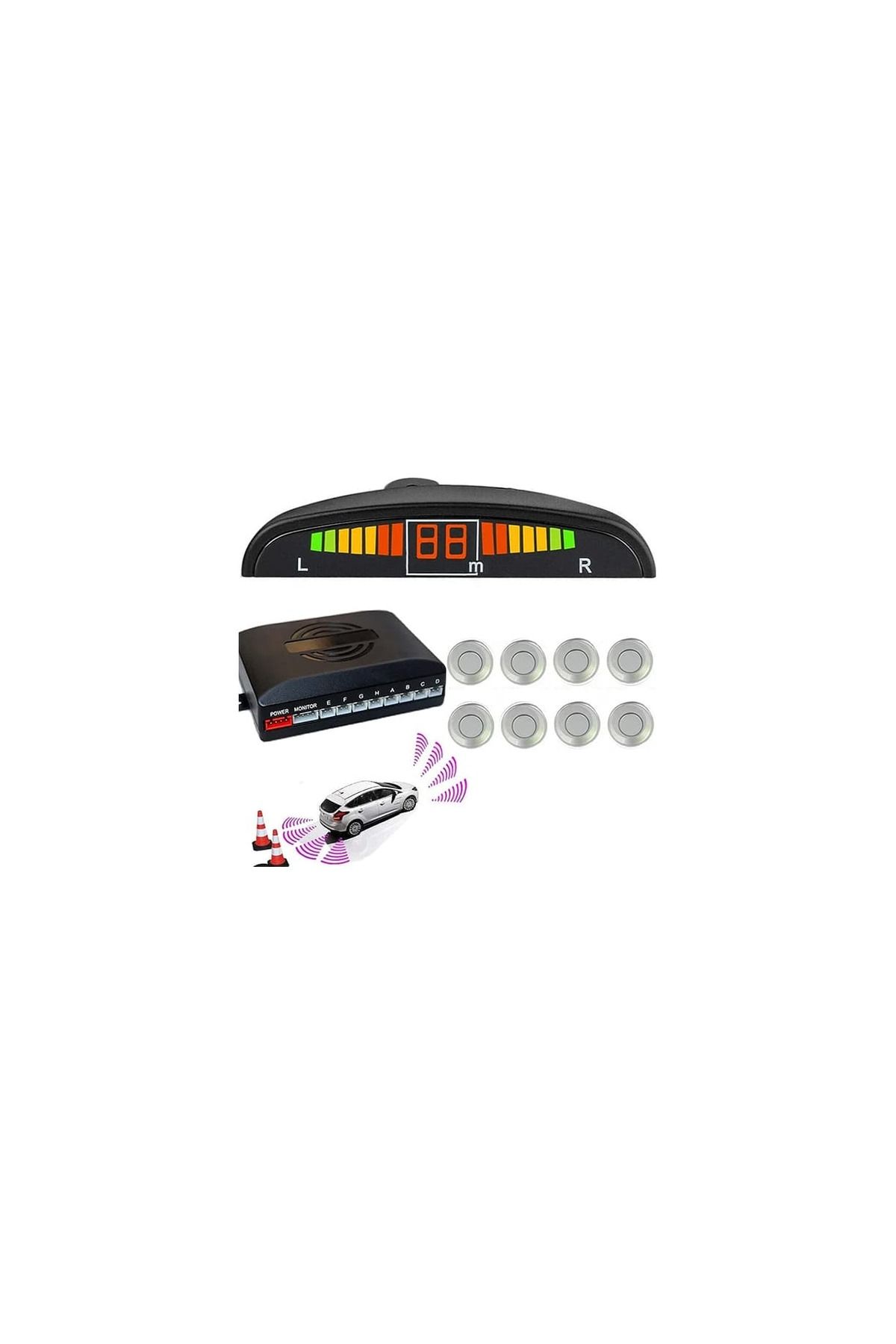 AUTOREY-Universal Front Rear Parking Sensor Kit with Display and Sound Warning 8 Sensors Gray (Silver) 1