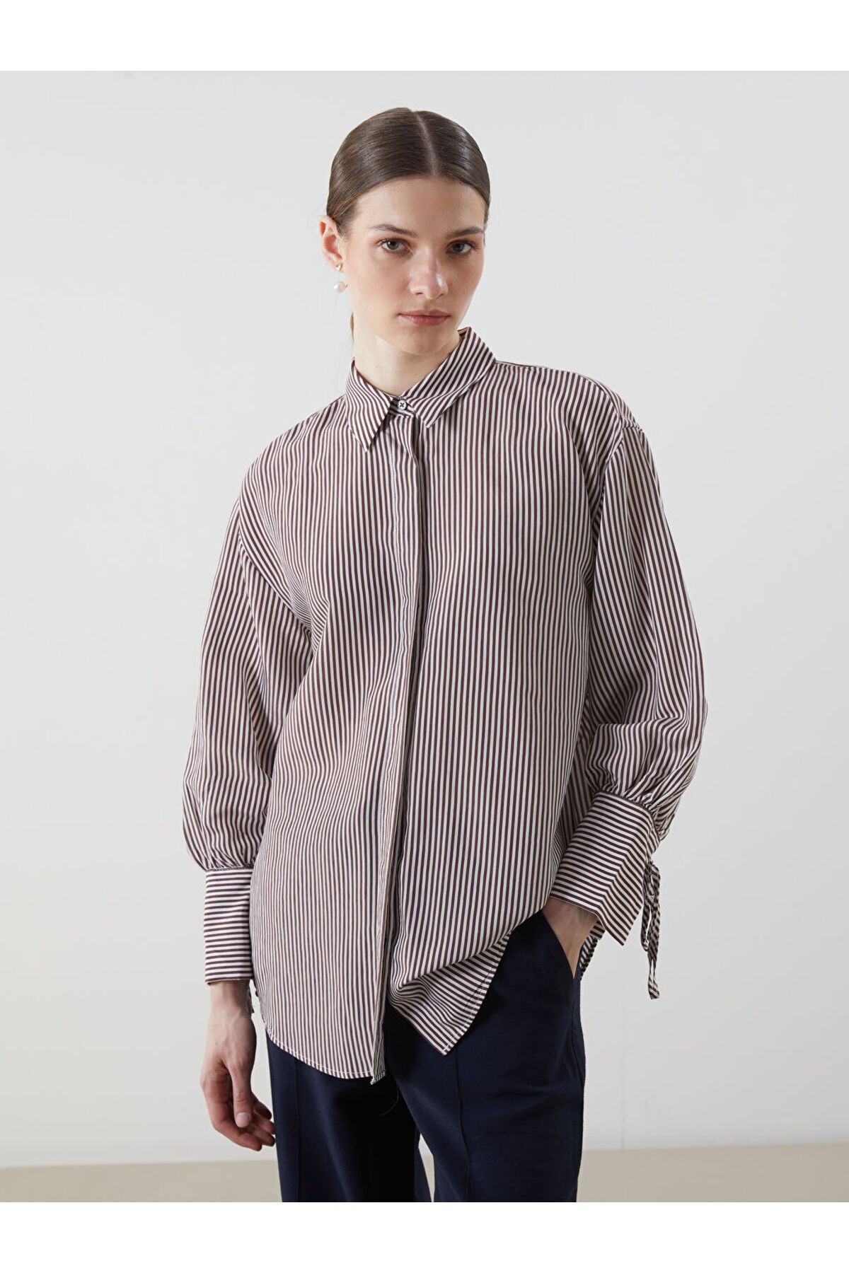 LC Waikiki Yeni Sezon Cizgili Oversize Kadin Gomlek Tunik - S5K328Z8