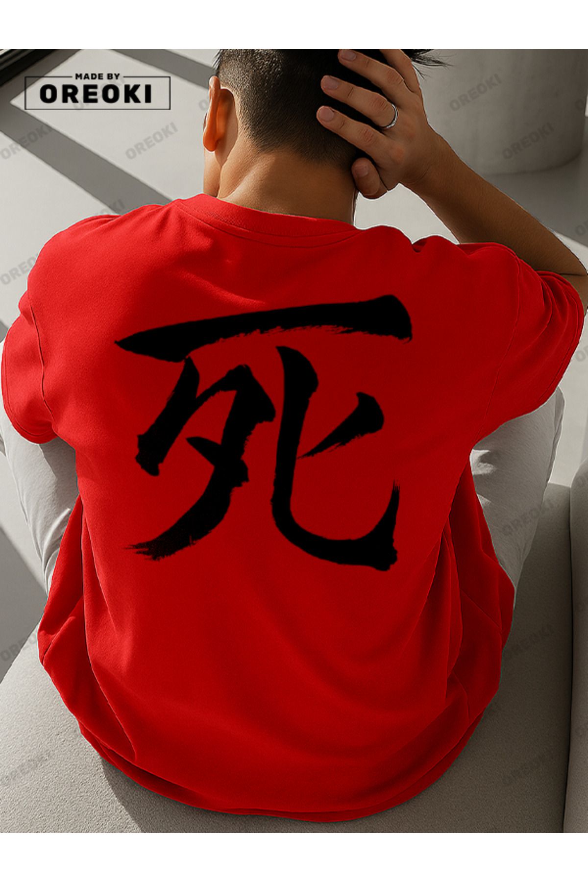 EFFRENATU Son Nefes Baskılı Pamuklu Kumaş Unisex Kırmızı T-shirt-Siyah Şort Takım