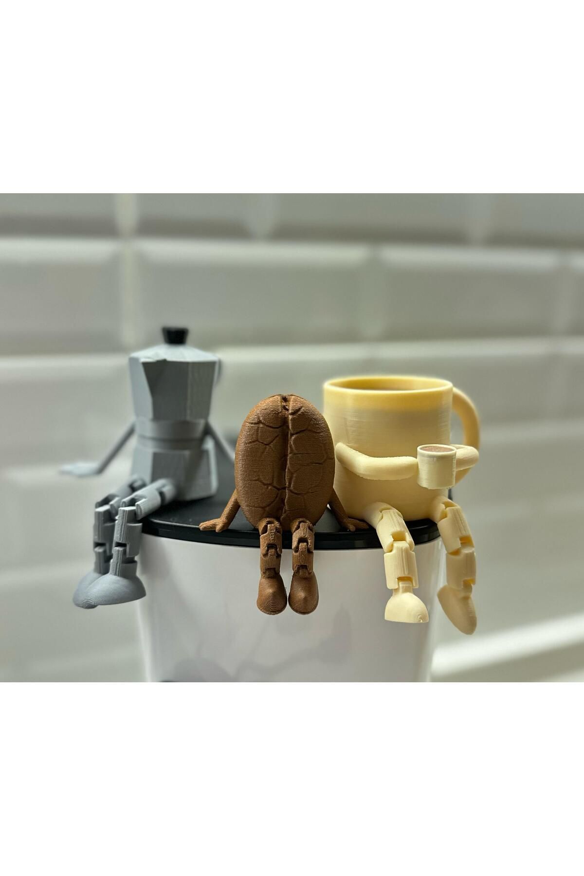 SerenityHaven Kahve Köşesi Sevimli Biblo Seti 3lü, Kahve Çekirdeği, Kahve Kupası, Moka Pot, Coffee Set 10cm