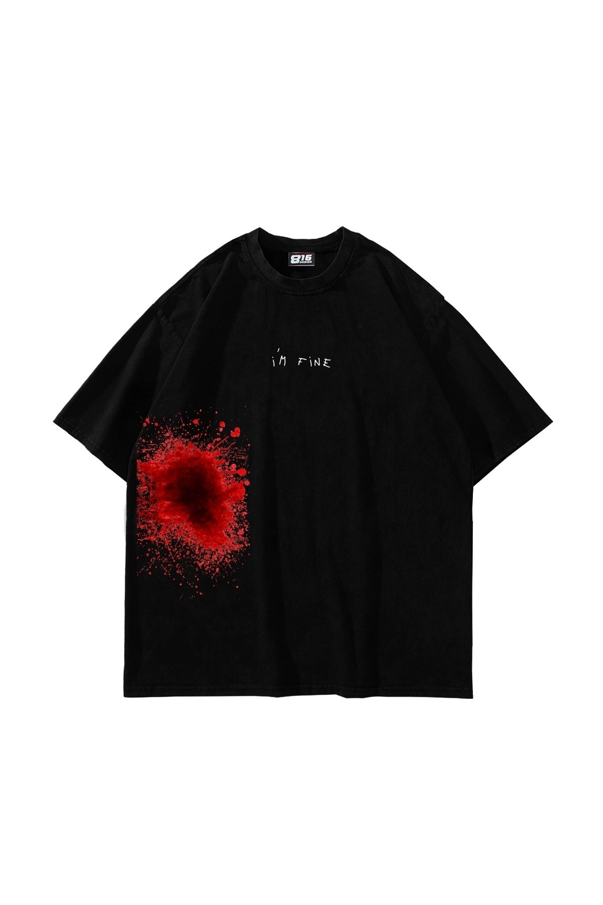 Bak Moda İ'm Fine Baskılı Oversize Unisex Siyah Tshirt