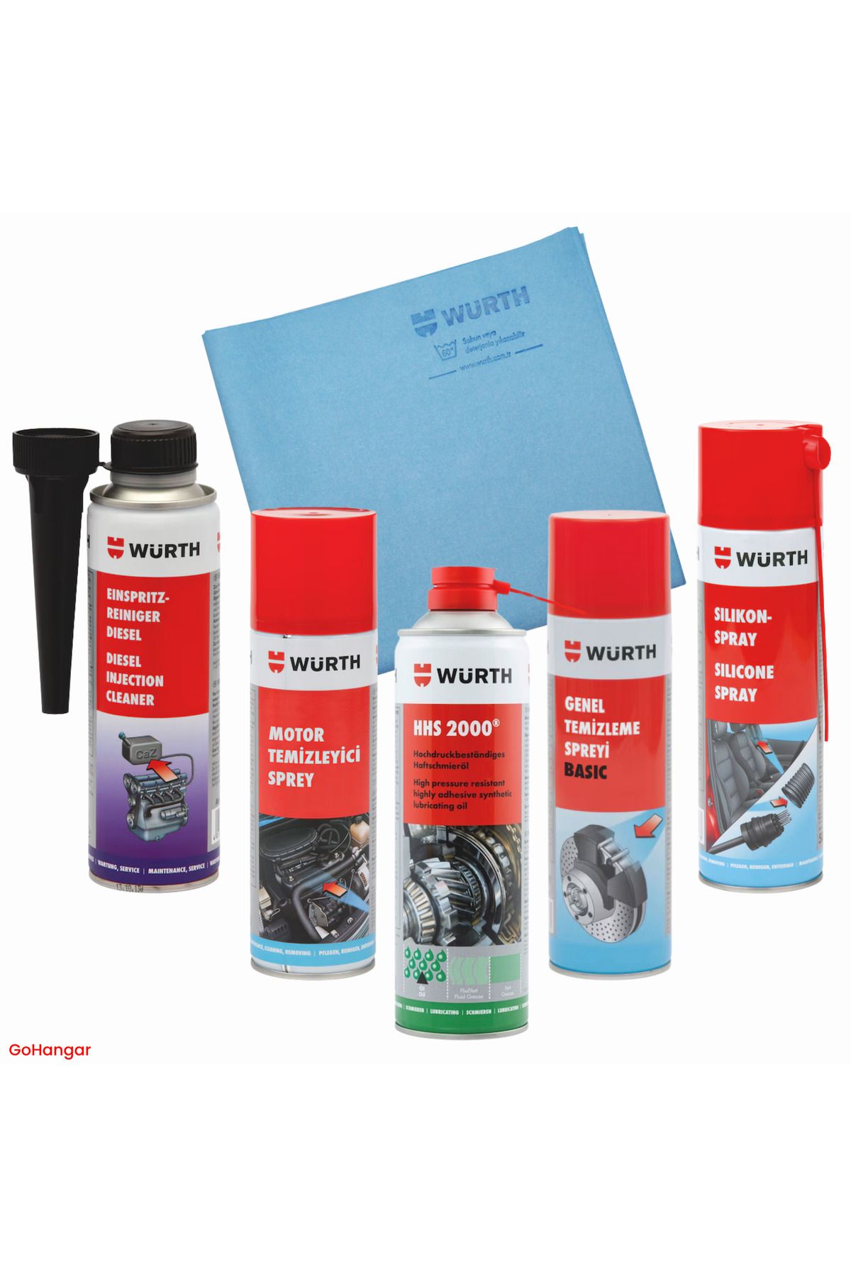 Würth Profesyonel Araç Bakım Seti – 6'lı Paket | Yağlama, Temizlik ve Koruma Sprey Seti