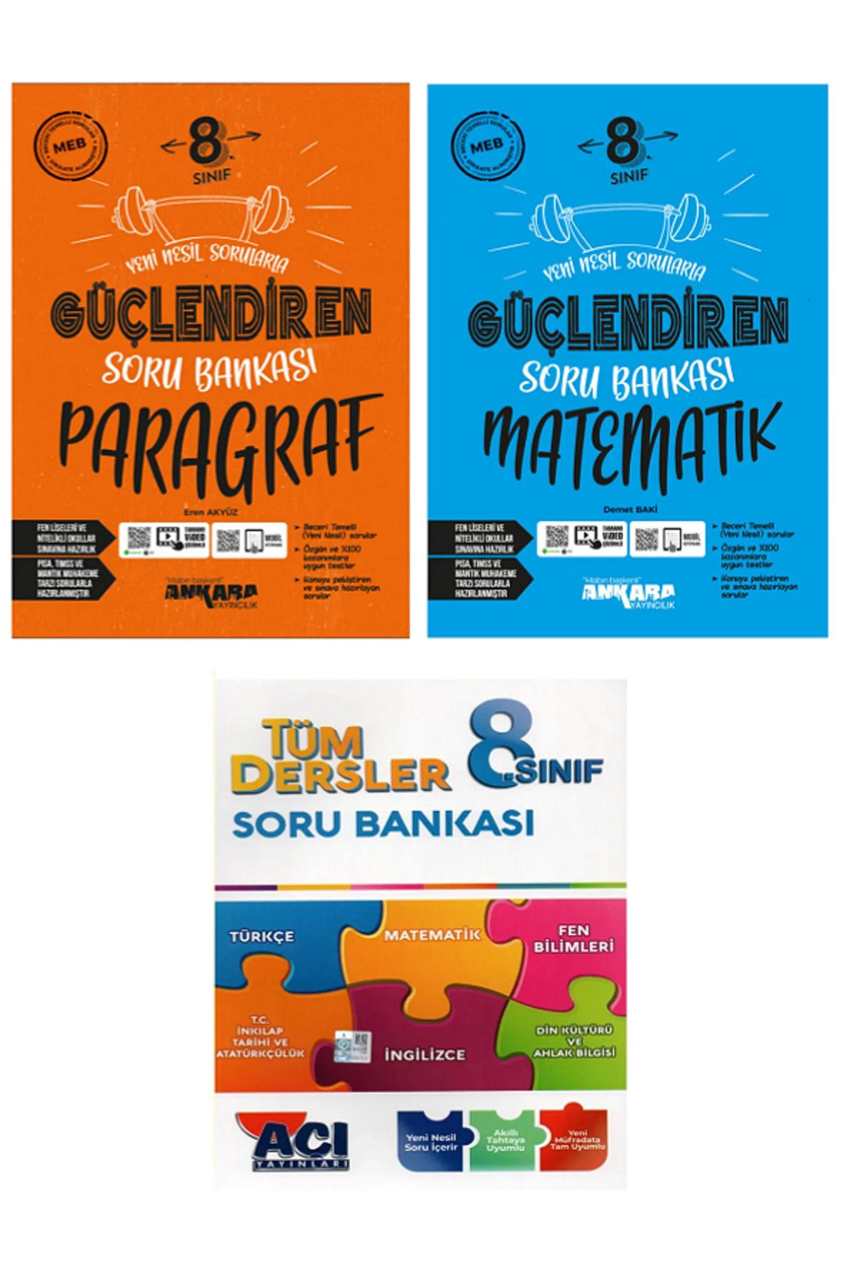 Evrensel İletişim Yayınları 8.Sınıf Ankara Güçlendiren Matematik + Paragraf Soru Bankası + Açı Tüm Dersler Soru Bankası /3 KİTAP