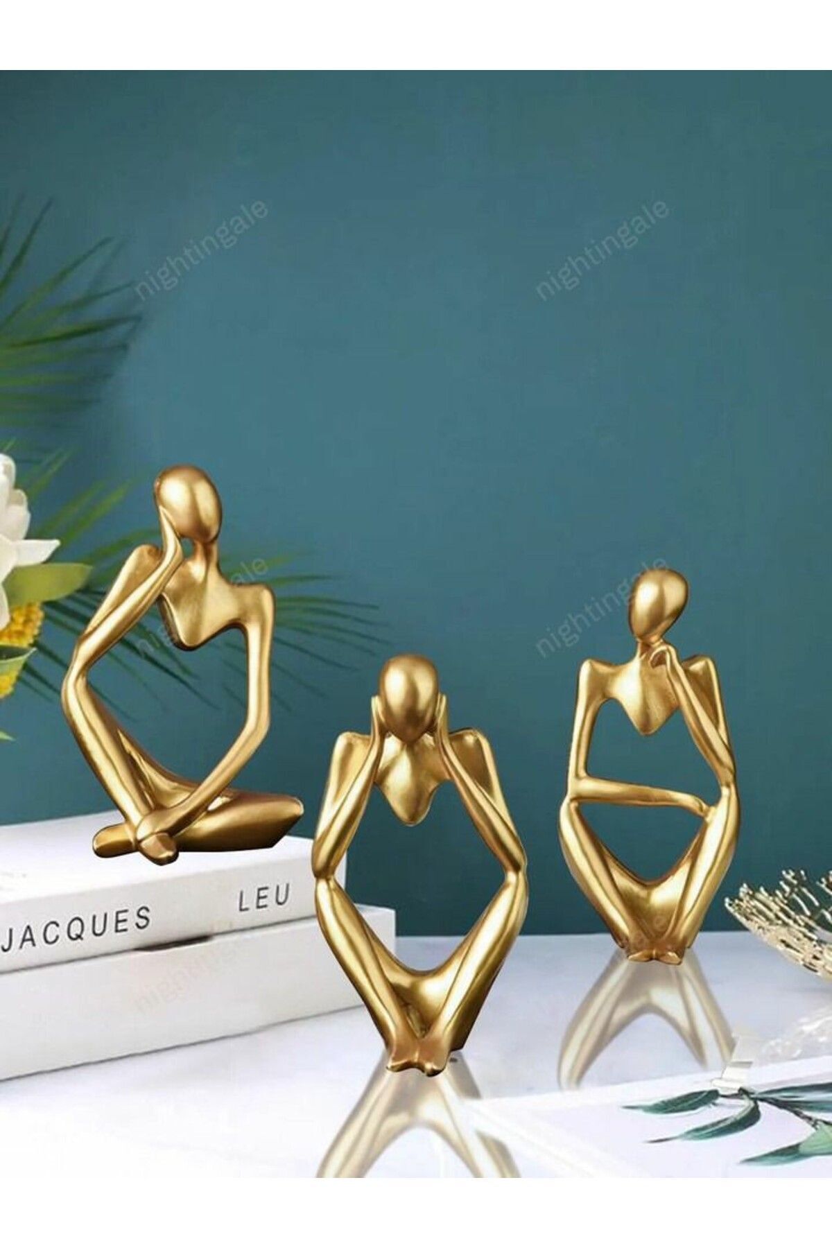 SerenityHaven Gold Düşünen Adamlar Biblo Heykel Seti Modern -Şık Ve Estetik