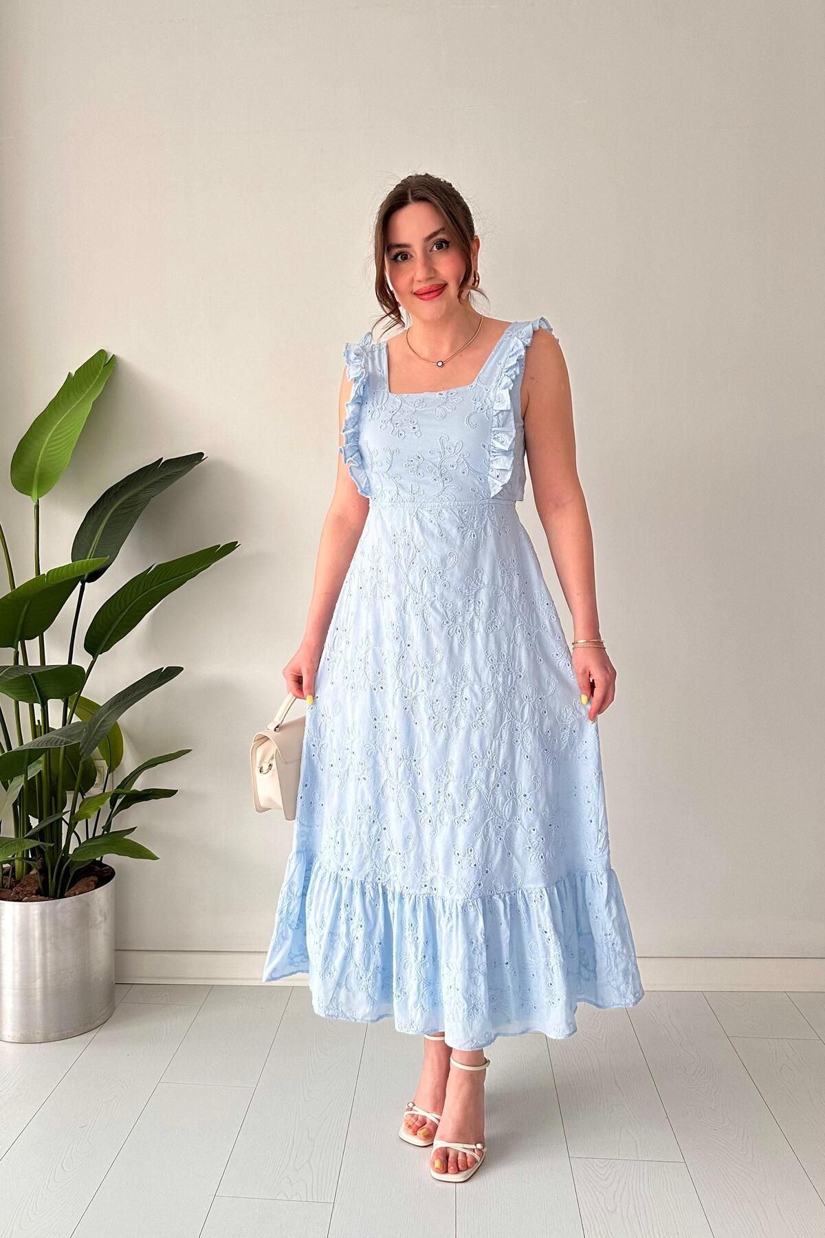 MaziButik Sırt Bağlama Fisto Elbise Bebe Mavi