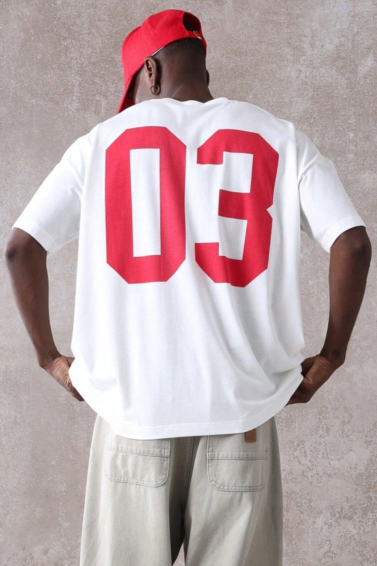 MODAGEN Erkek Beyaz Bisiklet Yaka 03 Baskılı Oversize T-Shirt