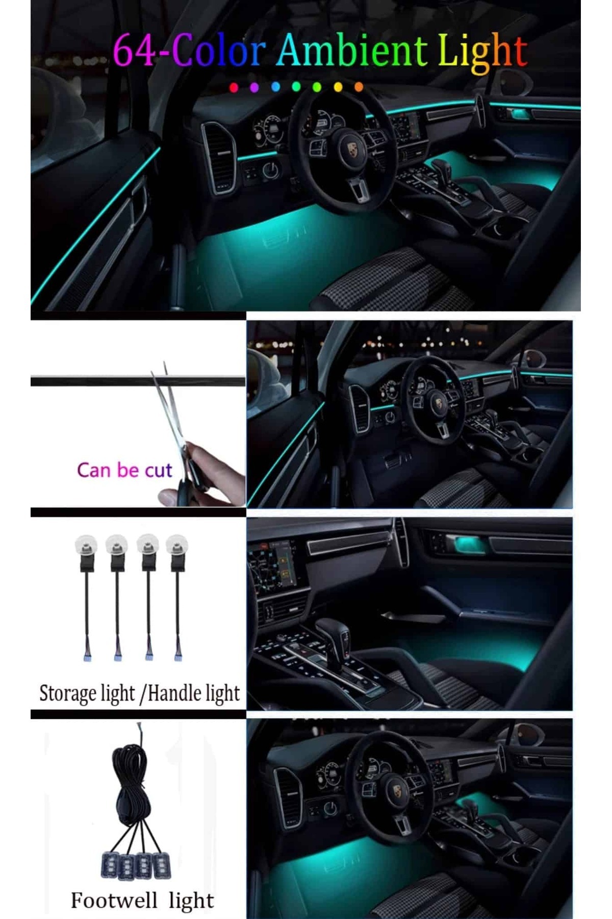 AUTOREY-18 în 1 LED-uri acrilice RGB pentru lumini ambientale interioare, panouri uși, mânere bord, control podea, neon 9