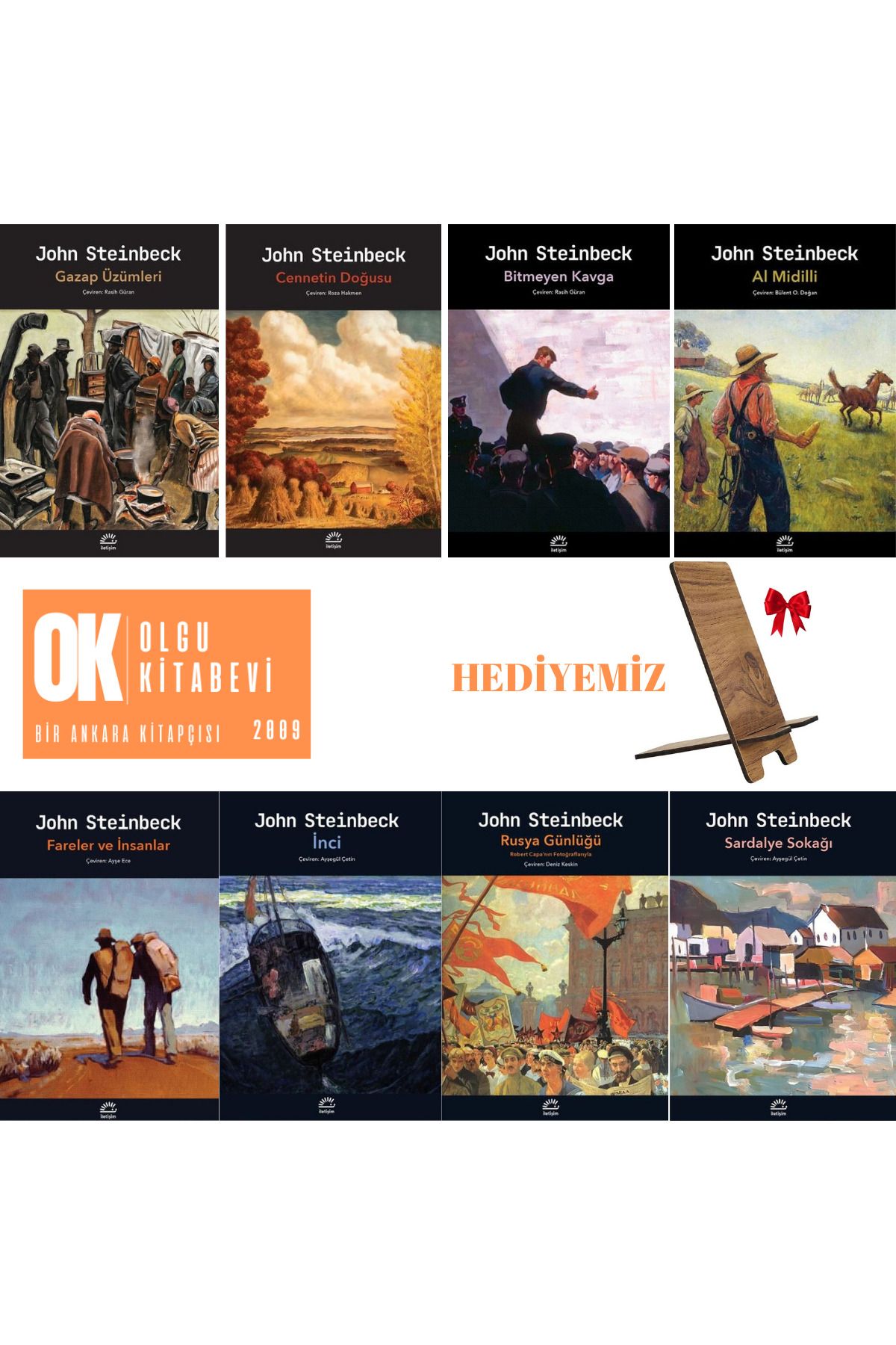 İletişim Yayınları Fareler ve İnsanlar - Gazap Üzümleri - Cennetin Doğusu - İnci / John Steinbeck - 8 Kitap set
