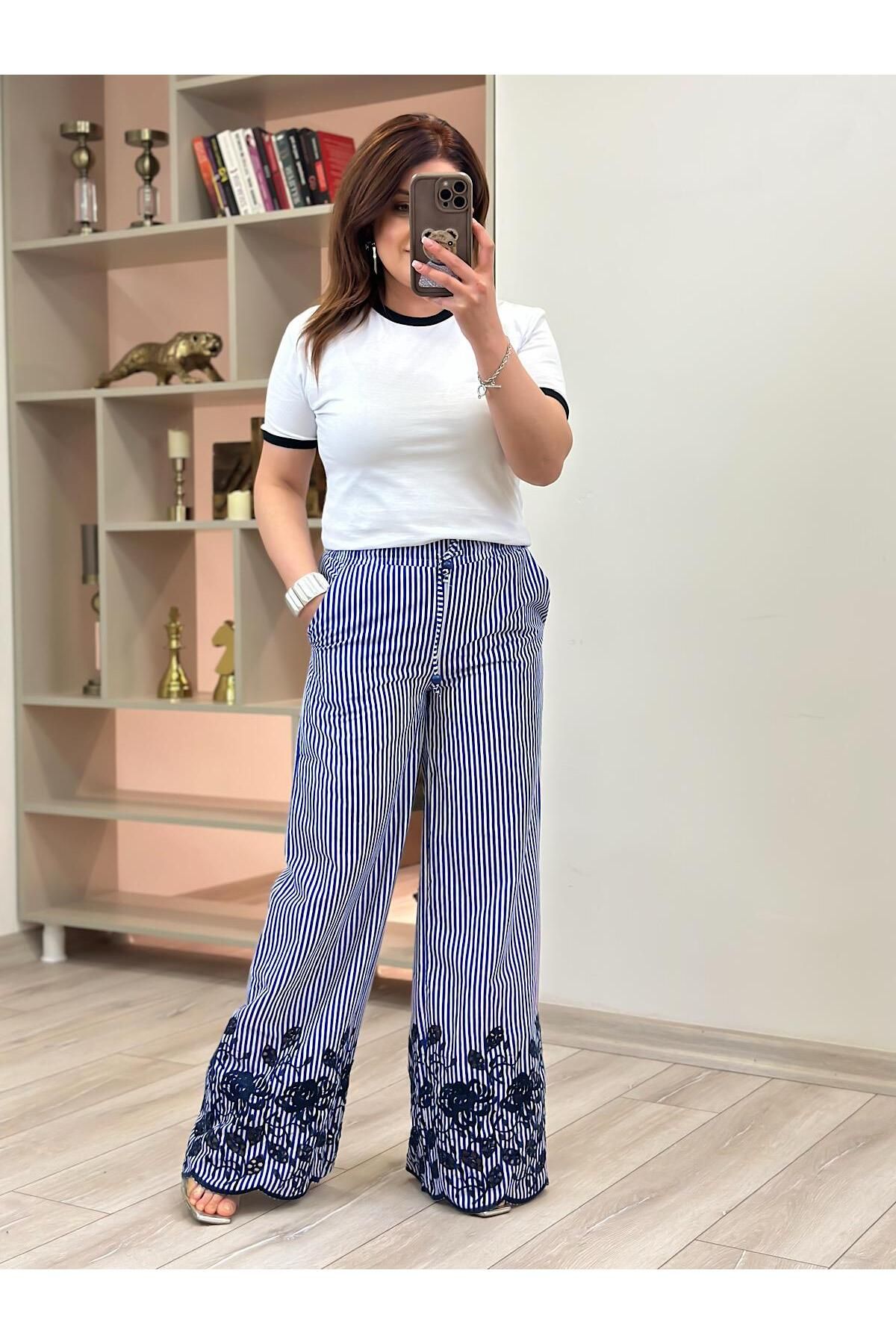MELTEM TUĞAN Nakışlı Pantolon MAVİ