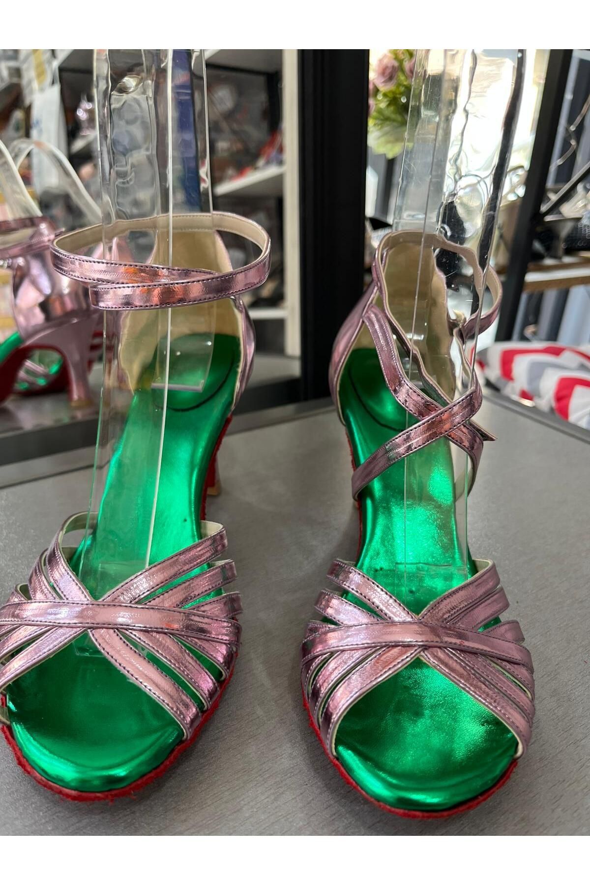 bitangosu 7 bantlı yeni model salsa baçata latin dansları 6 cm kadeh topuklu dans ve salon ayakkabısı PEMBE