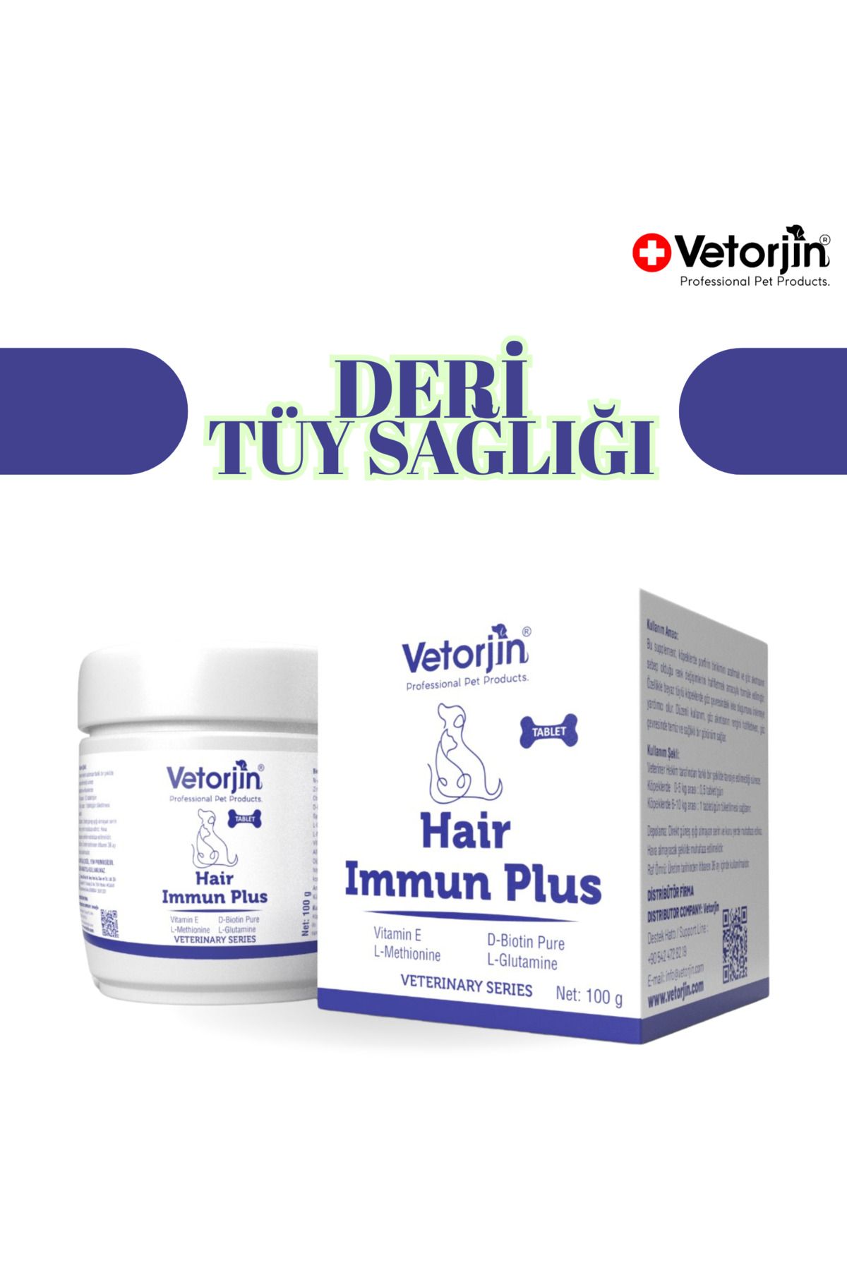 Vetorjin Kedi ve Köpekler için Deri Tüy Sağlığı Güçlendirici Ödül Tabletleri 100 gr