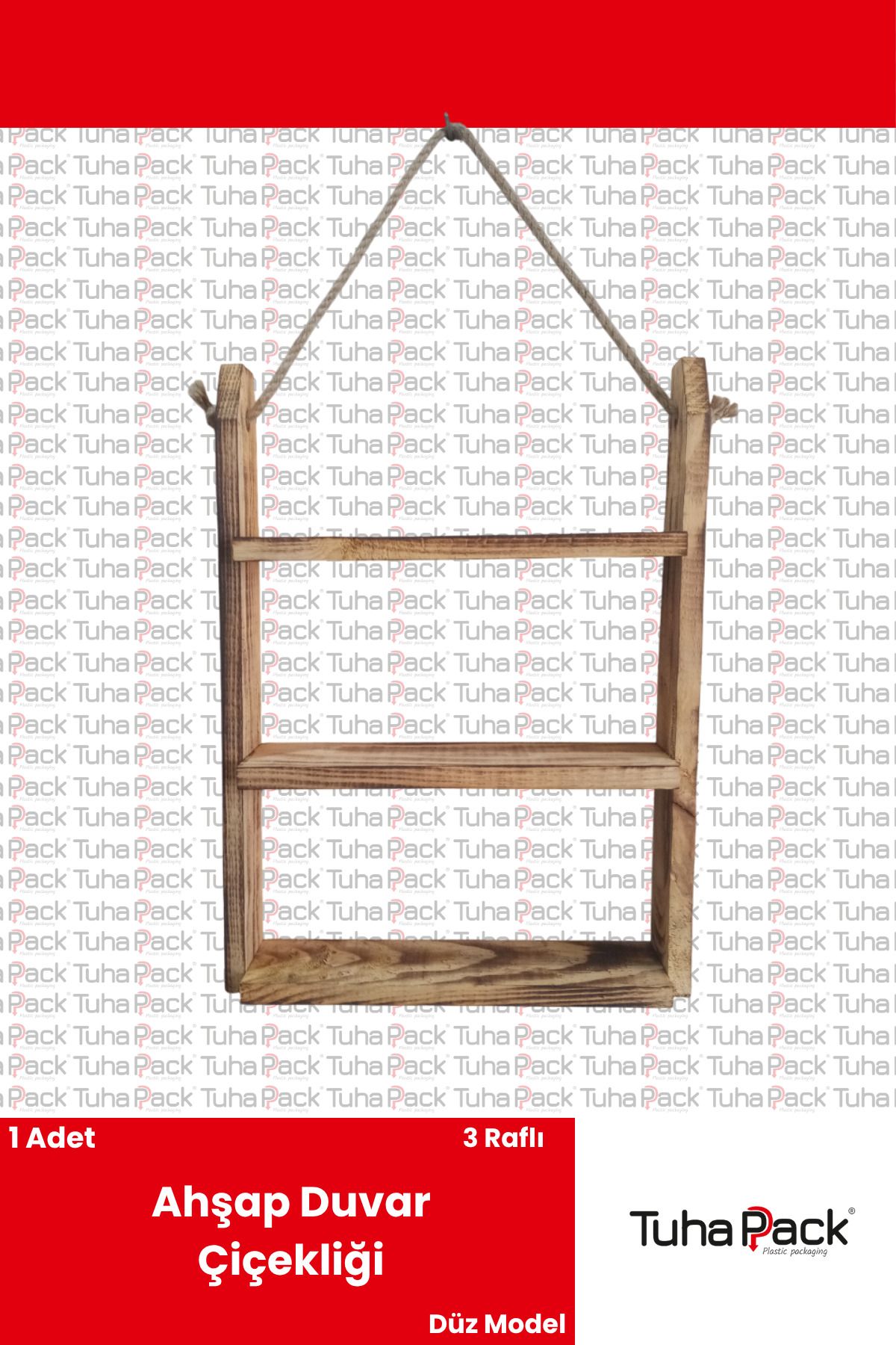 tuhapack plastic packaging Sunpack Ahşap Duvar Çiçekliği - 3 Raflı, Düz Model, 45x30cm, Ceviz, Dekoratif, Doğal ve Şık Tasarım