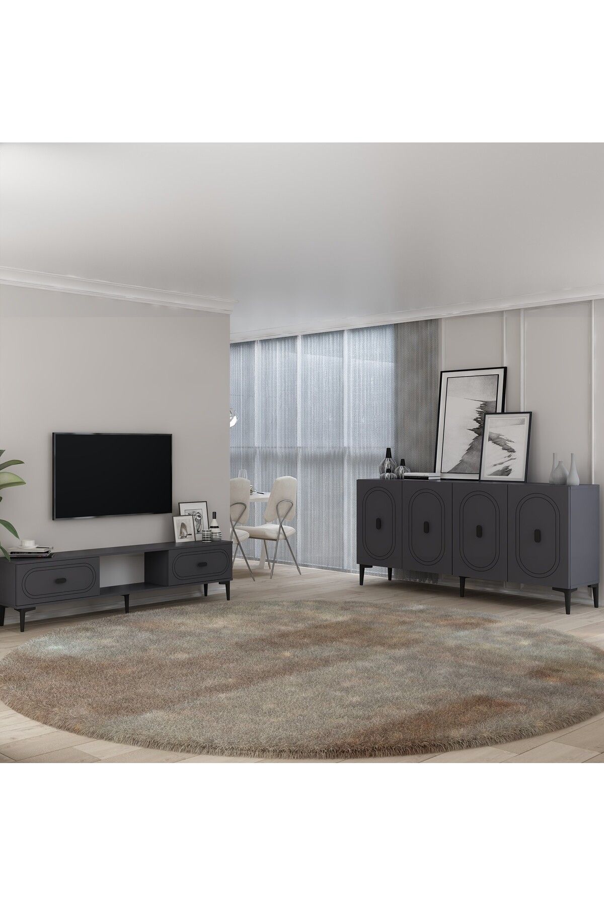 DemonteHome WENYCT KONSOL (KB150), TV SEHPASI 2 Lİ SALON TAKIMI ANTRASİT