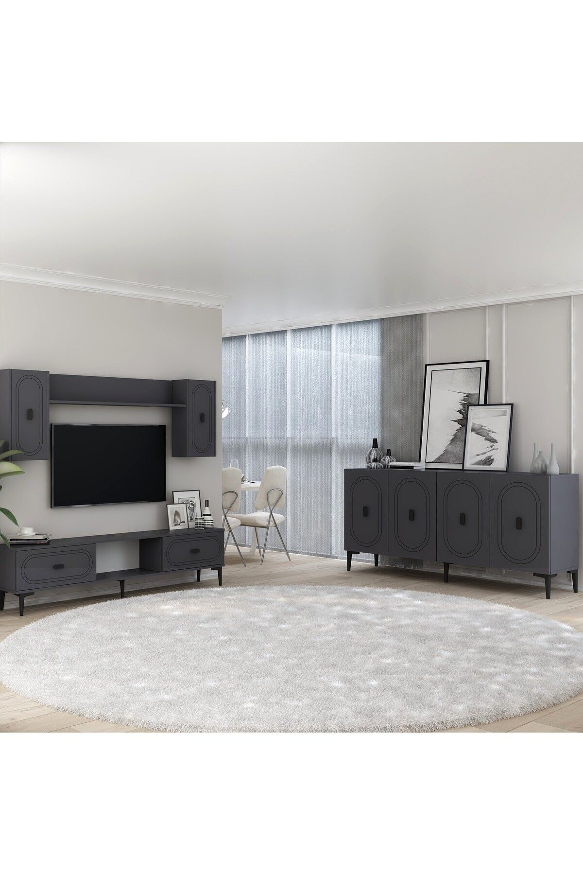 DemonteHome WENYDH KONSOL (KB150), TV ÜNİTESİ 2 Lİ SALON TAKIMI ANTRASİT