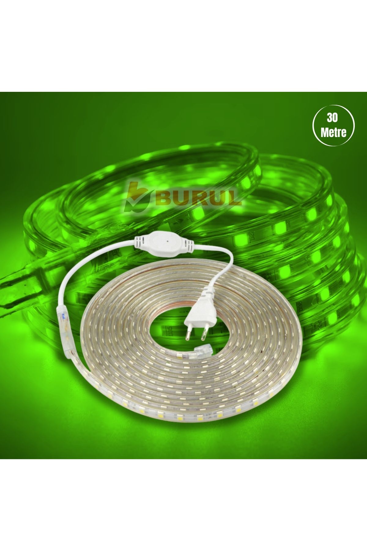 burul Sb-6539 30 Metre Yeşil Işık Hortum Şerit Led Dış Ortam Aydınlatma 220v Fişli