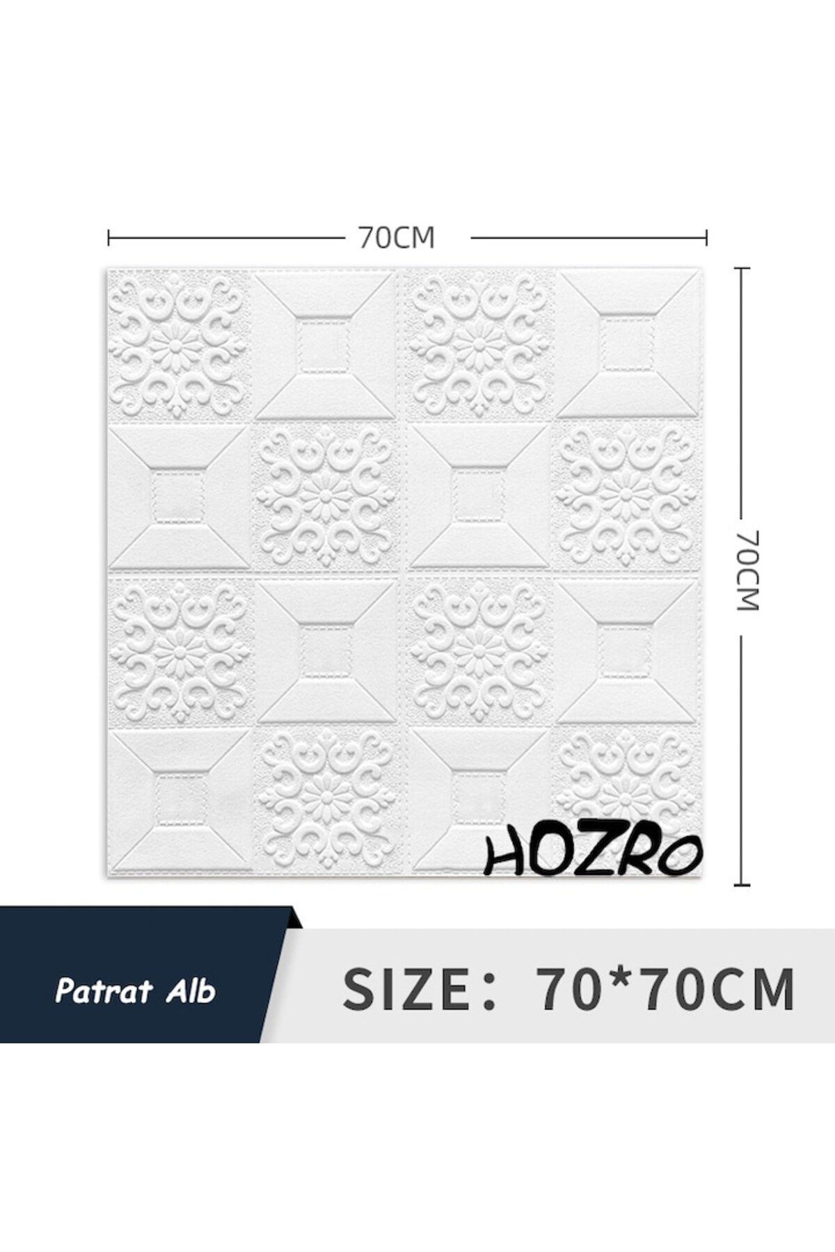 HOZRO-Set 10 x Tapet 3D autoadeziv HOZRO, Model abstract, Alb Patrat 3