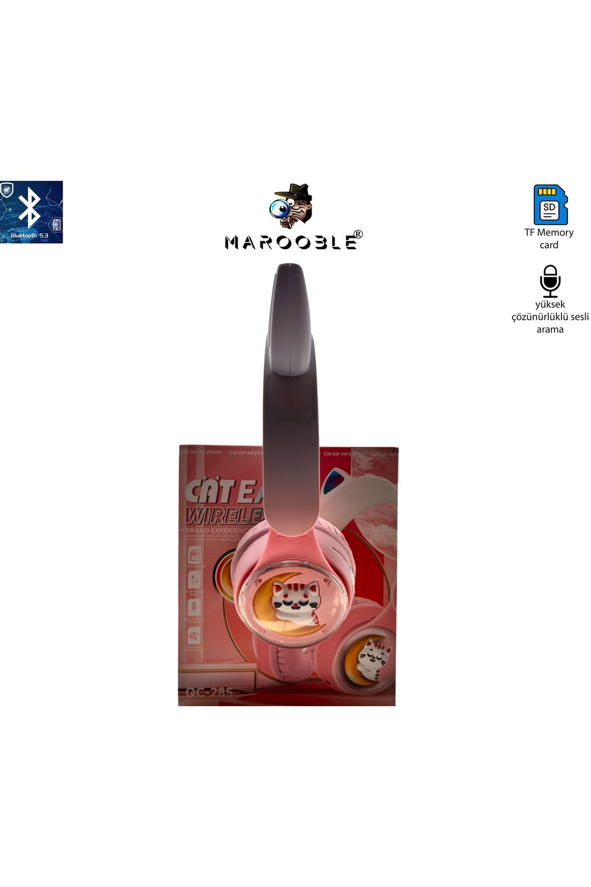 İMEXTECH Bilişim Burada PL-2224 Ay Ve Kedi Desenli HD Şarjlı Bluetooth Kulaklık